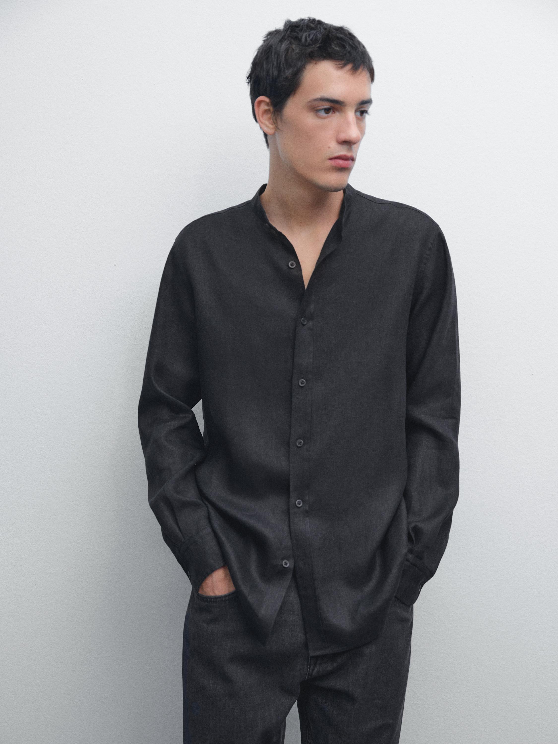 Regular-fit shirt with stand collar