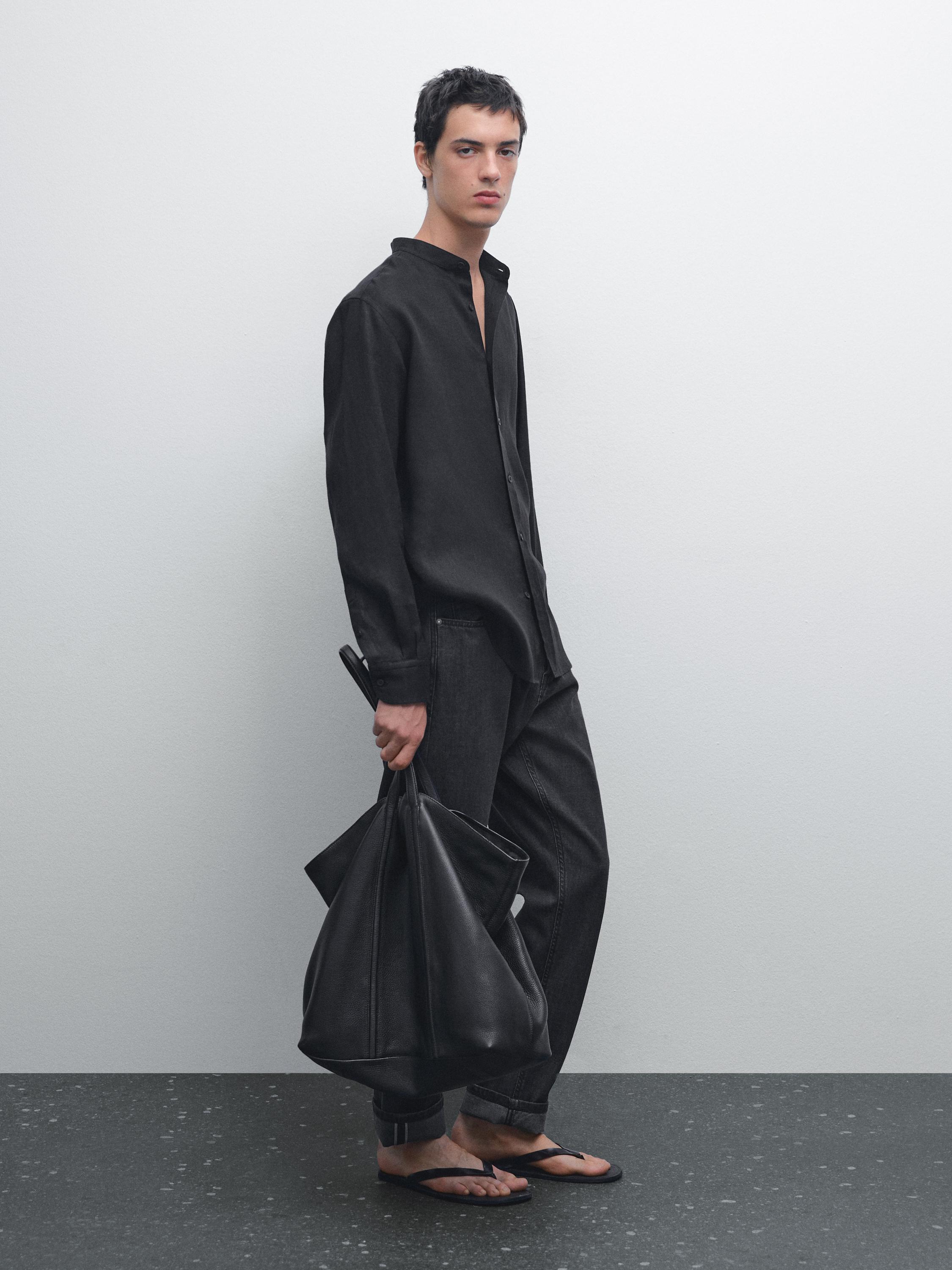 Regular-fit shirt with stand collar