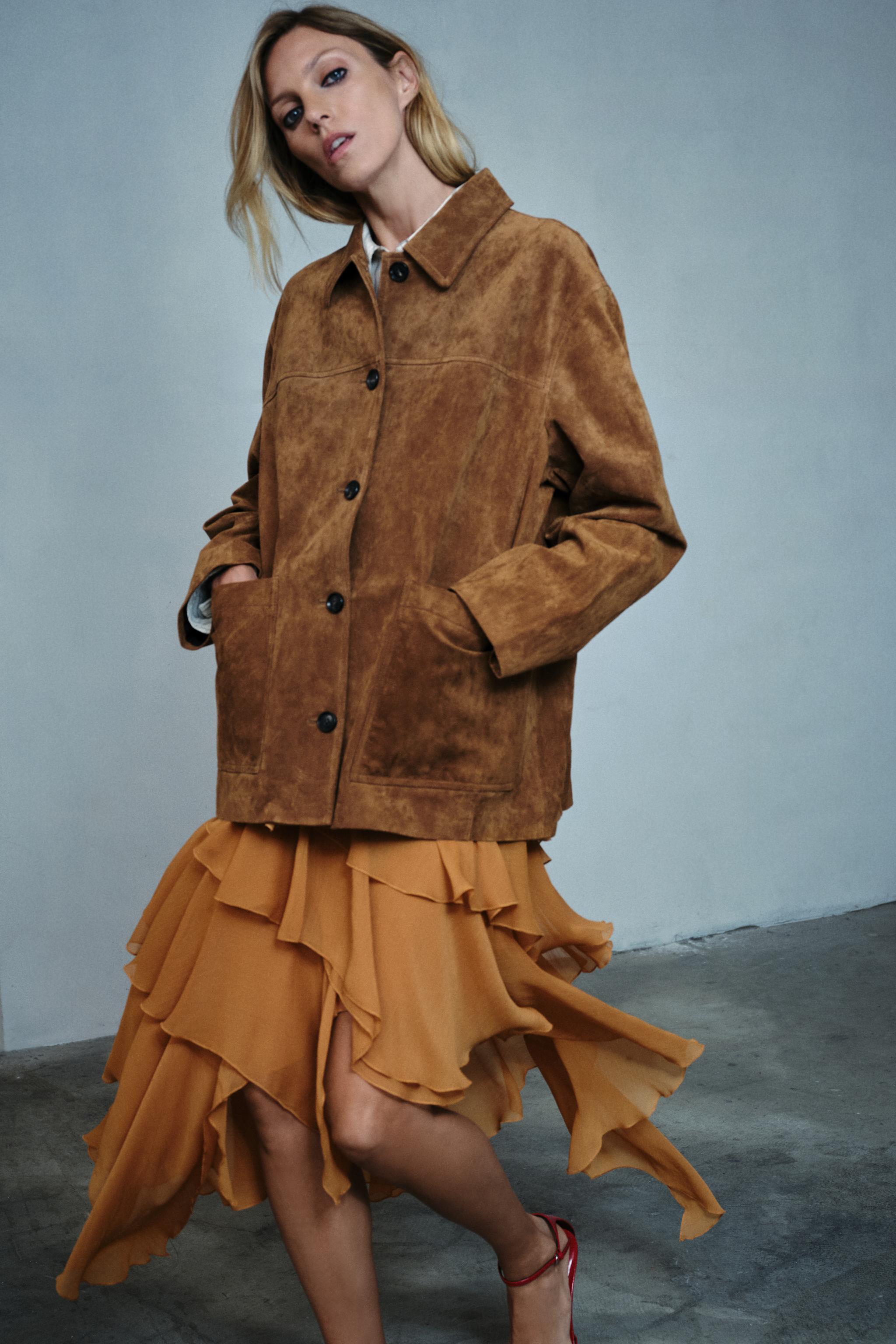 ZW COLLECTION ASYMMETRIC RUFFLED MIDI SKIRT