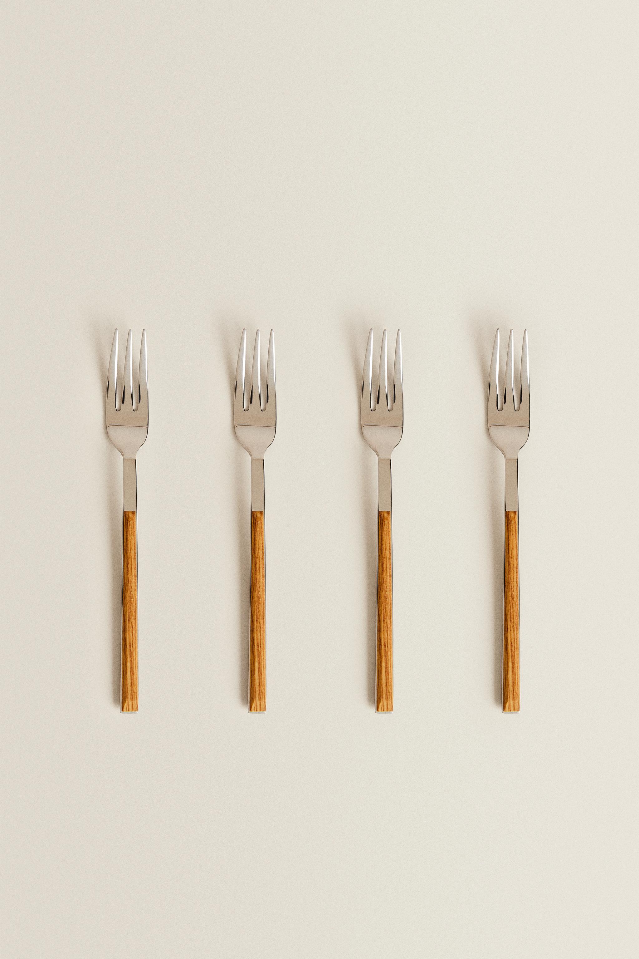 SET OF DESSERT FORKS WITH WOOD-DESIGN HANDLES (SET OF 4)