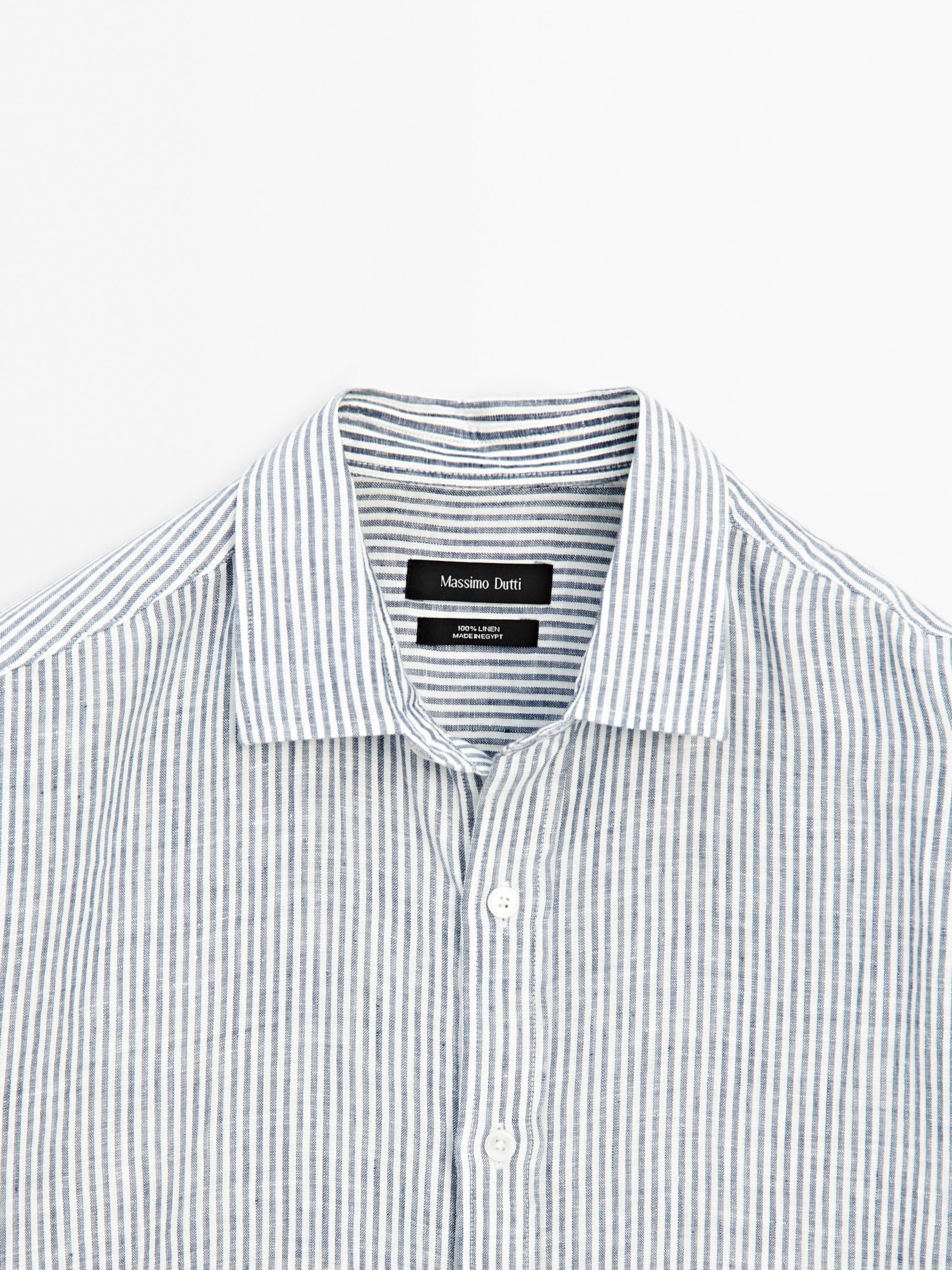 Regular fit striped linen shirt
