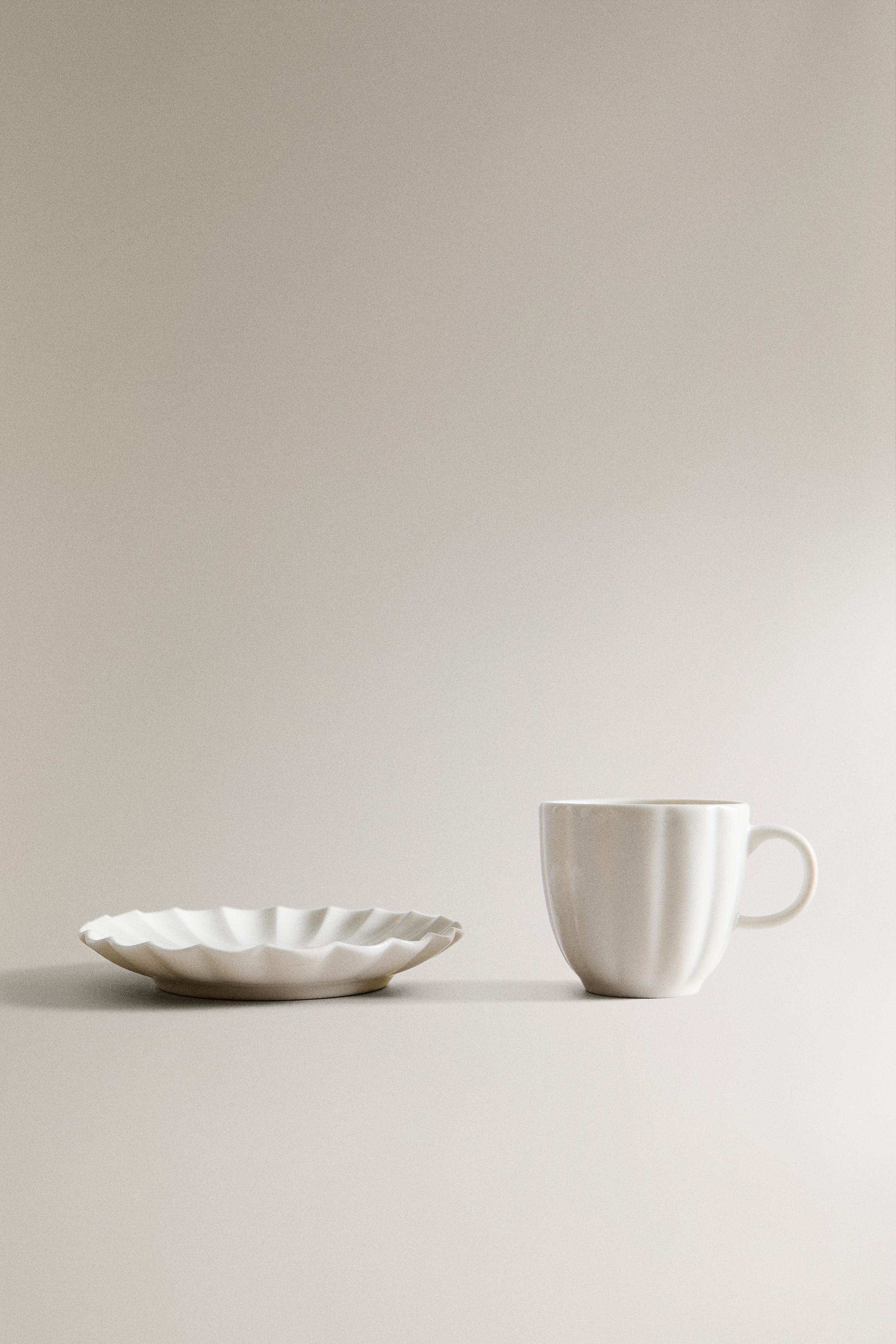 SCALLOPED PORCELAIN MUG AND SAUCER