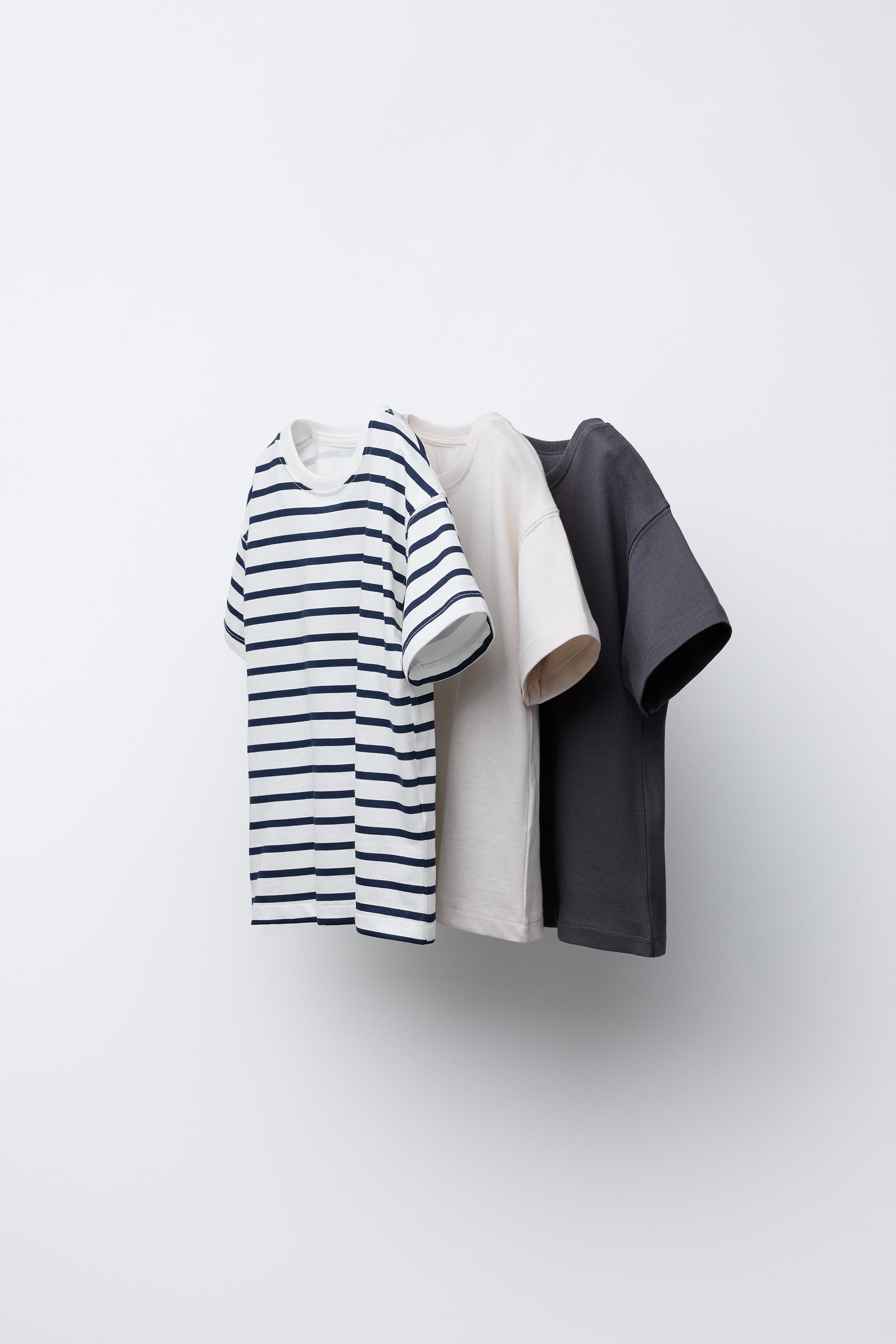 THREE-PACK OF PLAIN AND STRIPED T-SHIRTS