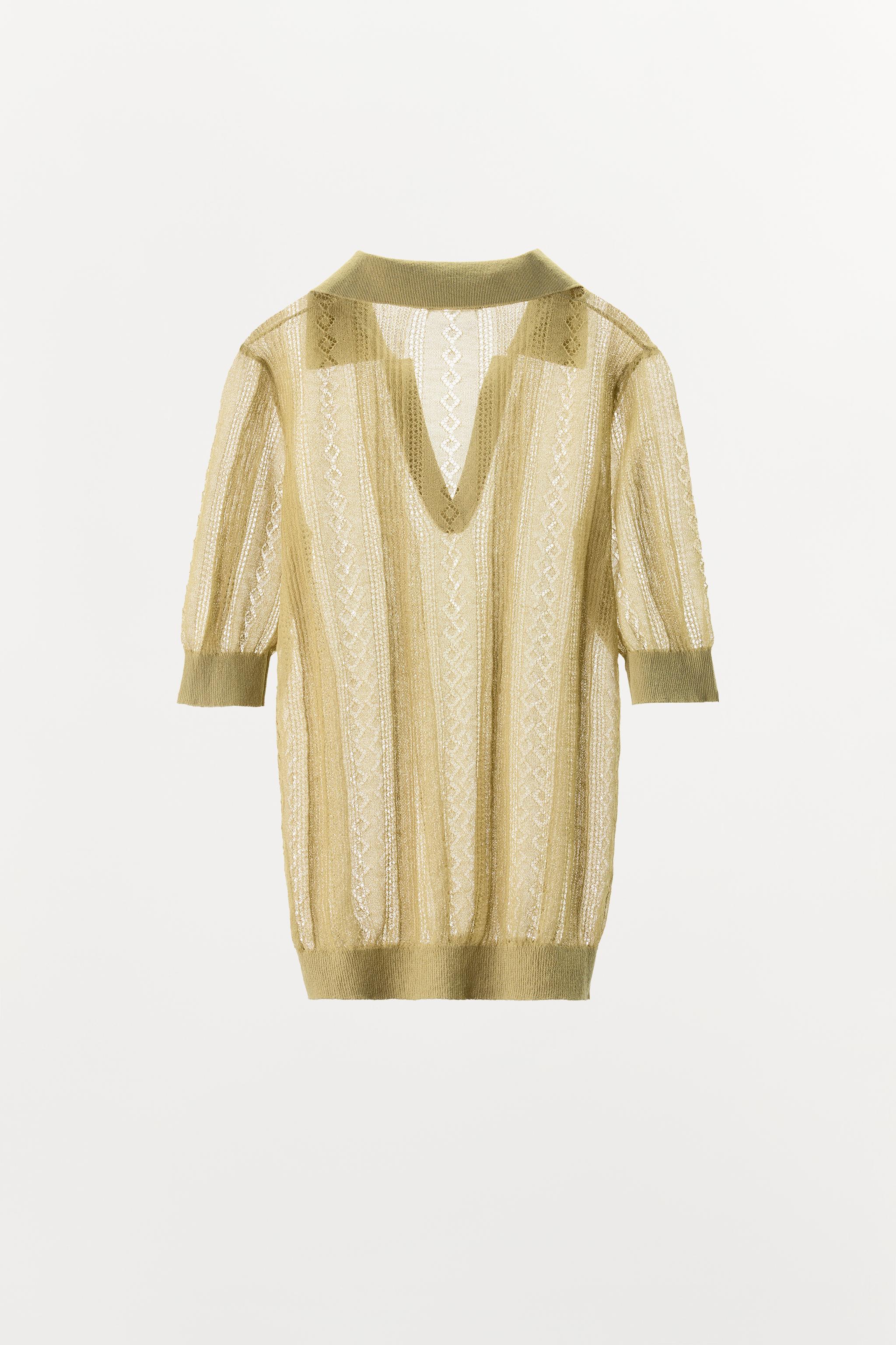 OPENWORK KNIT POLO TOP