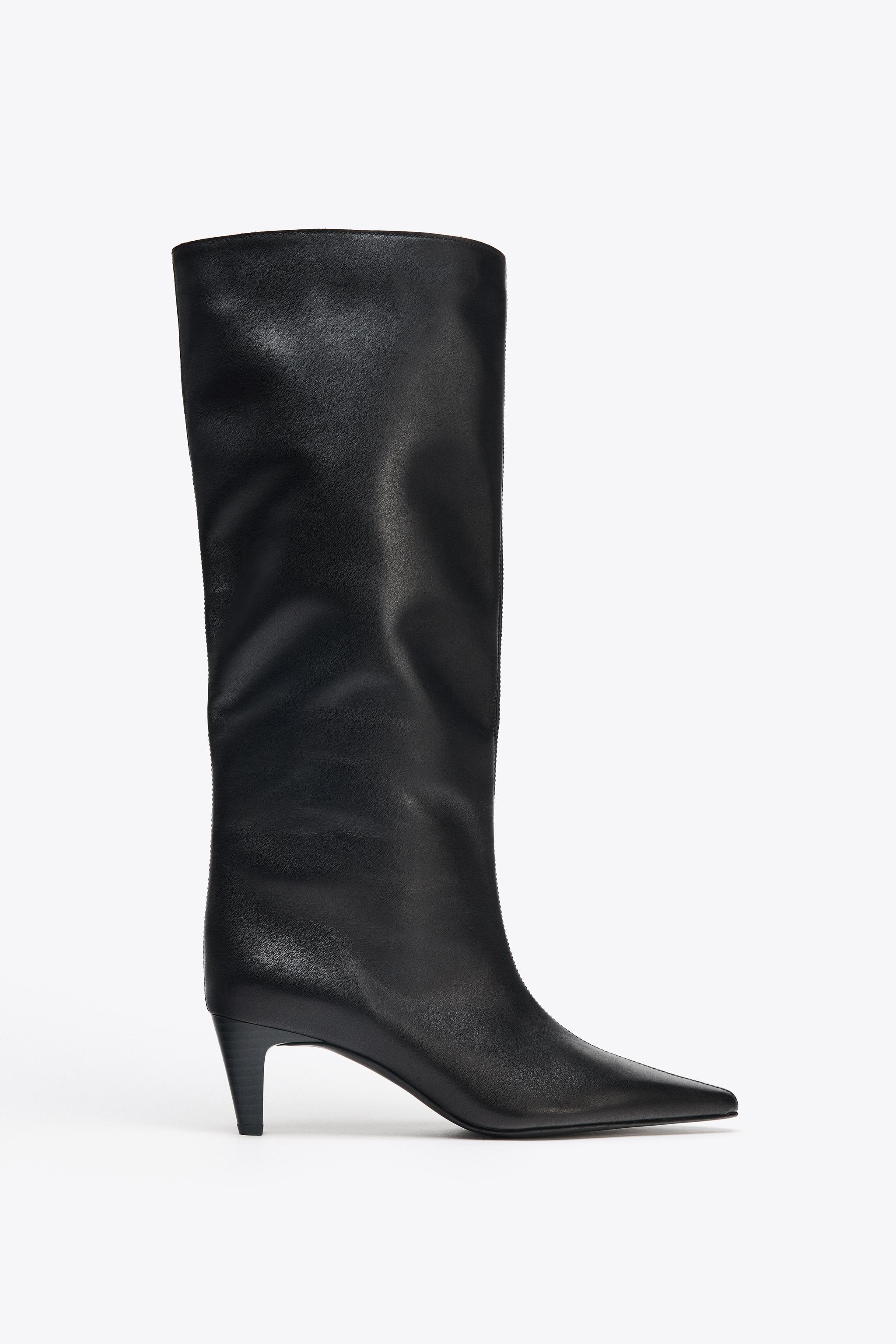 LEATHER KITTEN HEEL BOOTS