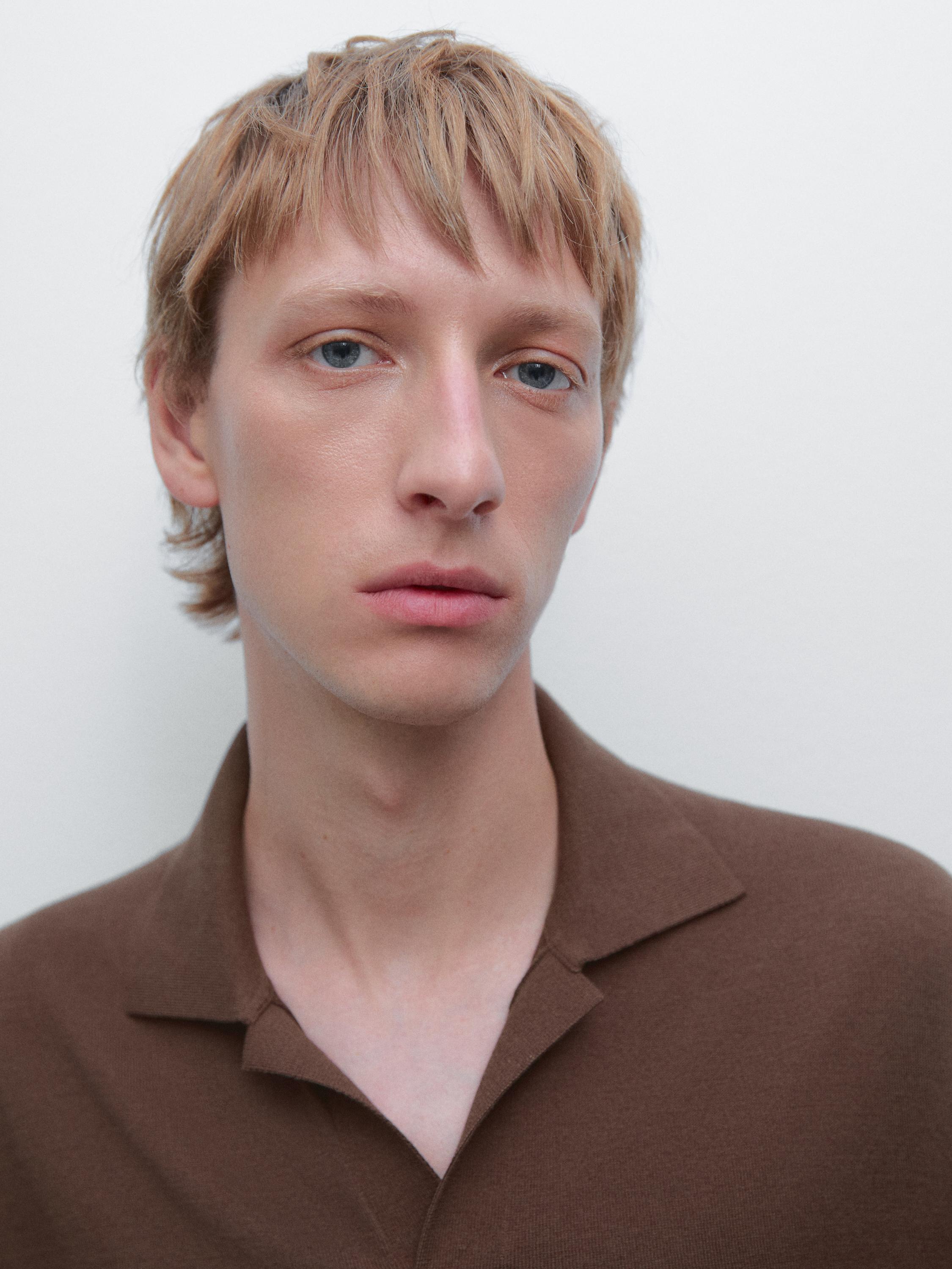 Cotton and silk blend knit polo sweater