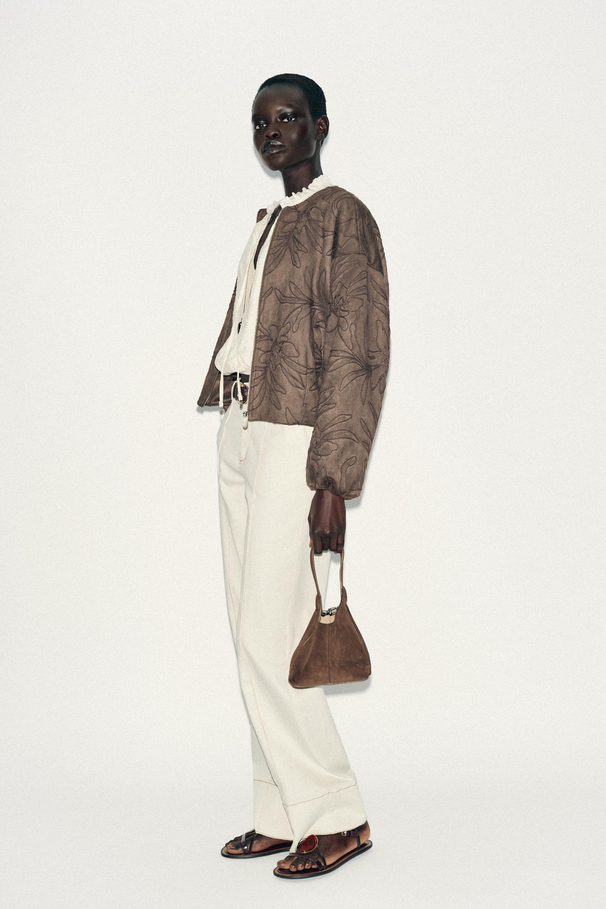 EMBROIDERED FAUX SUEDE BOMBER JACKET