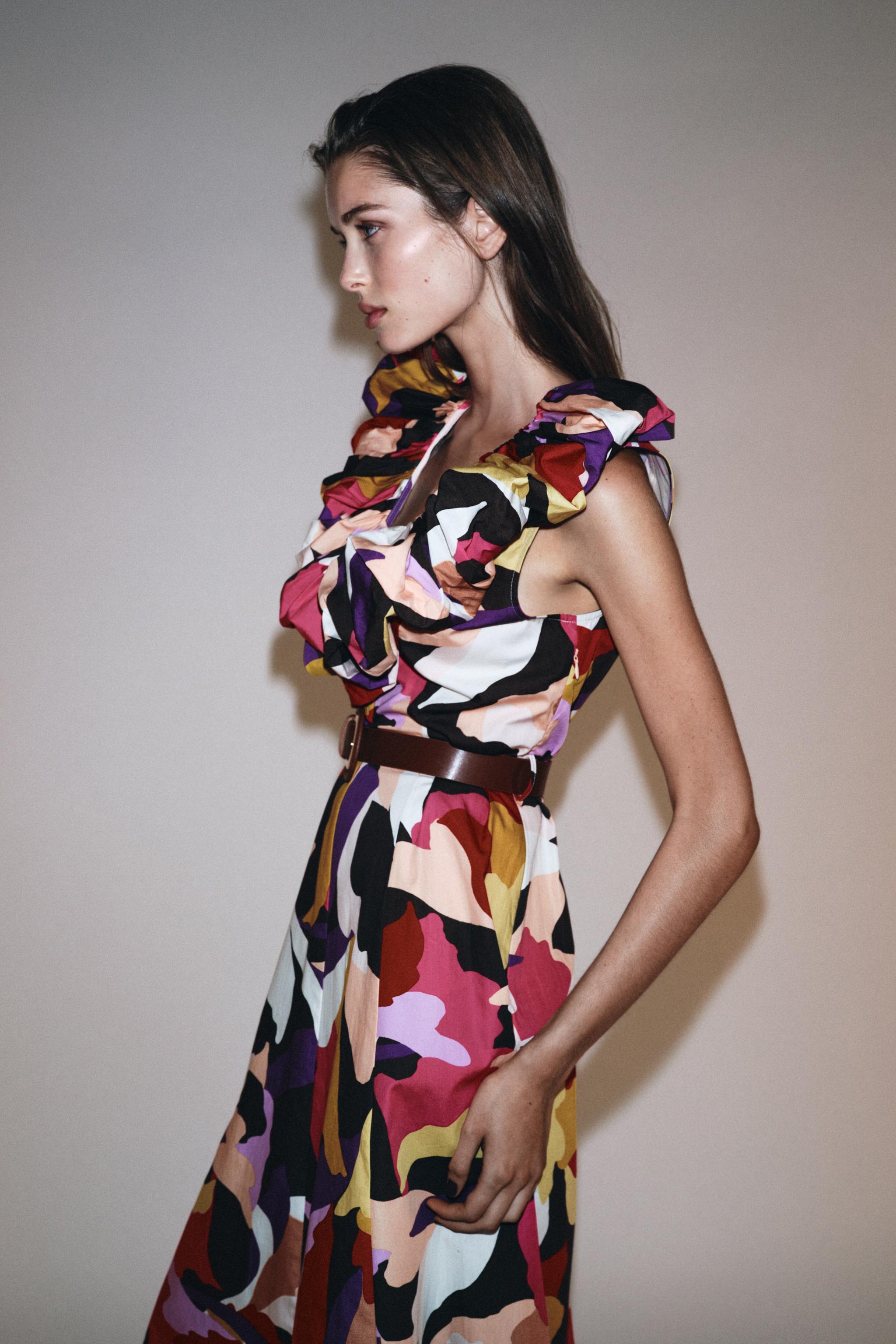 PRINTED POPLIN MIDI DRESS