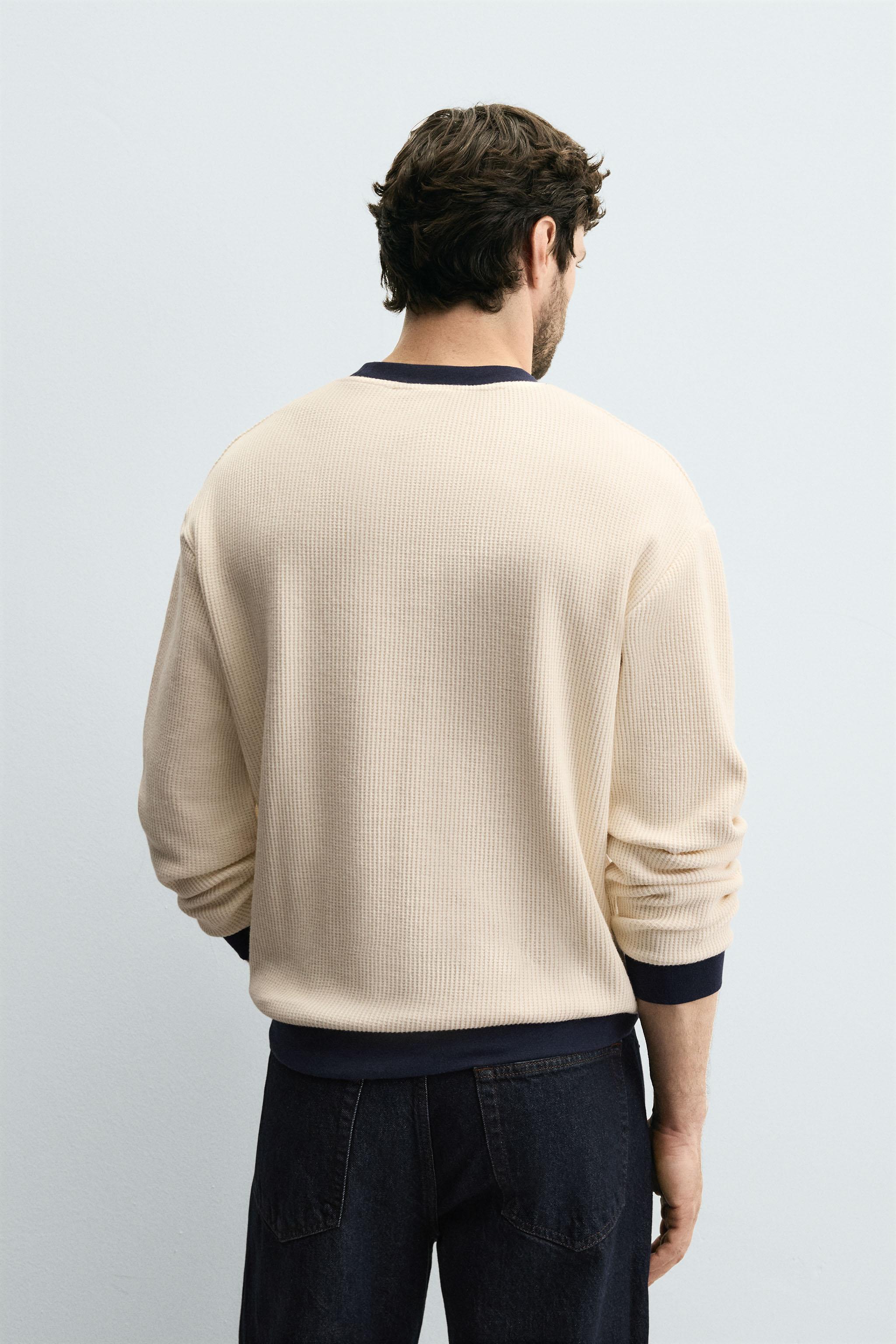 CONTRAST WAFFLE WEAVE SWEATSHIRT