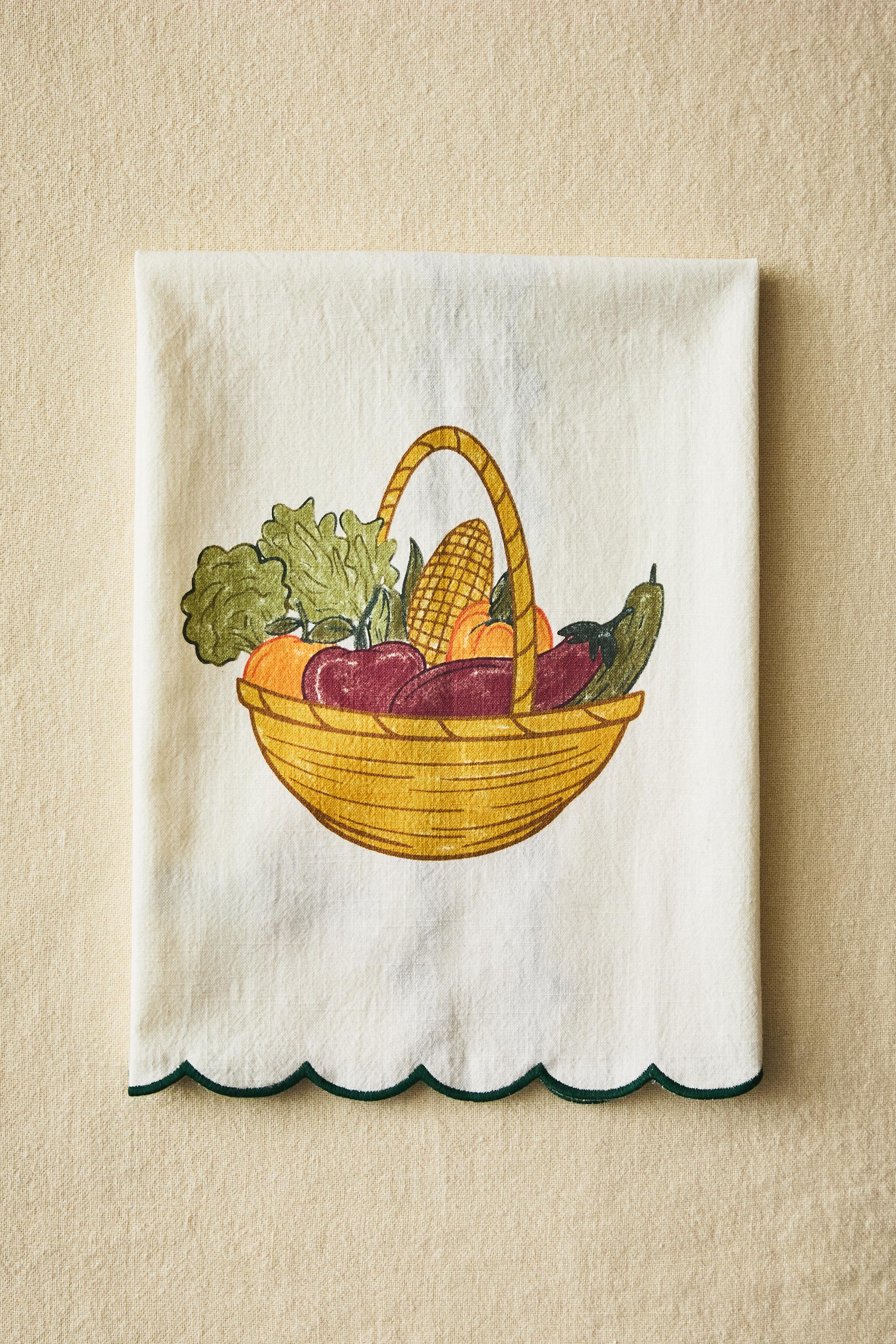OPENWORK COTTON KITCHEN TOWEL WITH CONTRAST PRINT