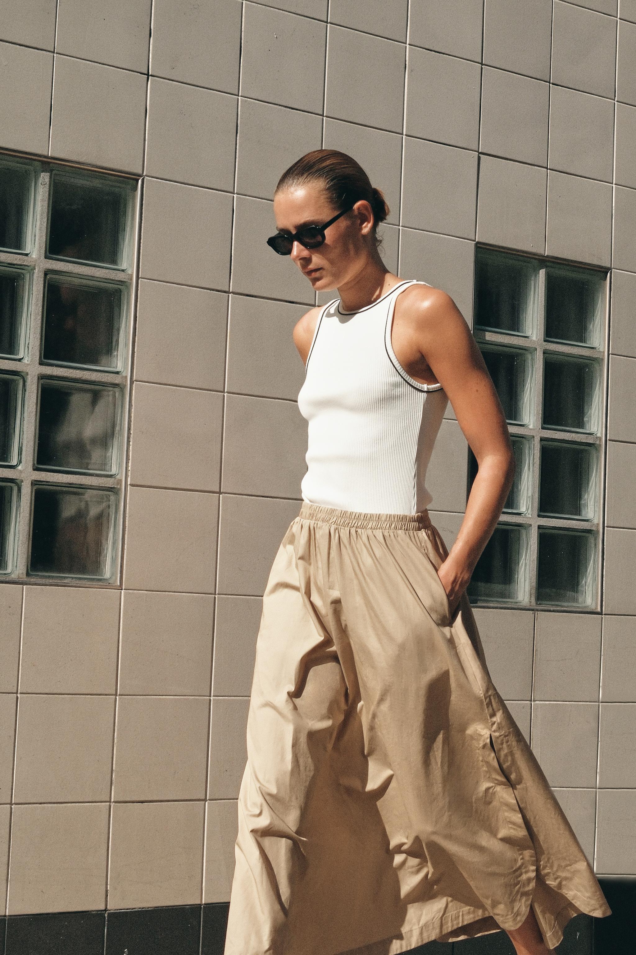 COMBINED POPLIN MIDI DRESS