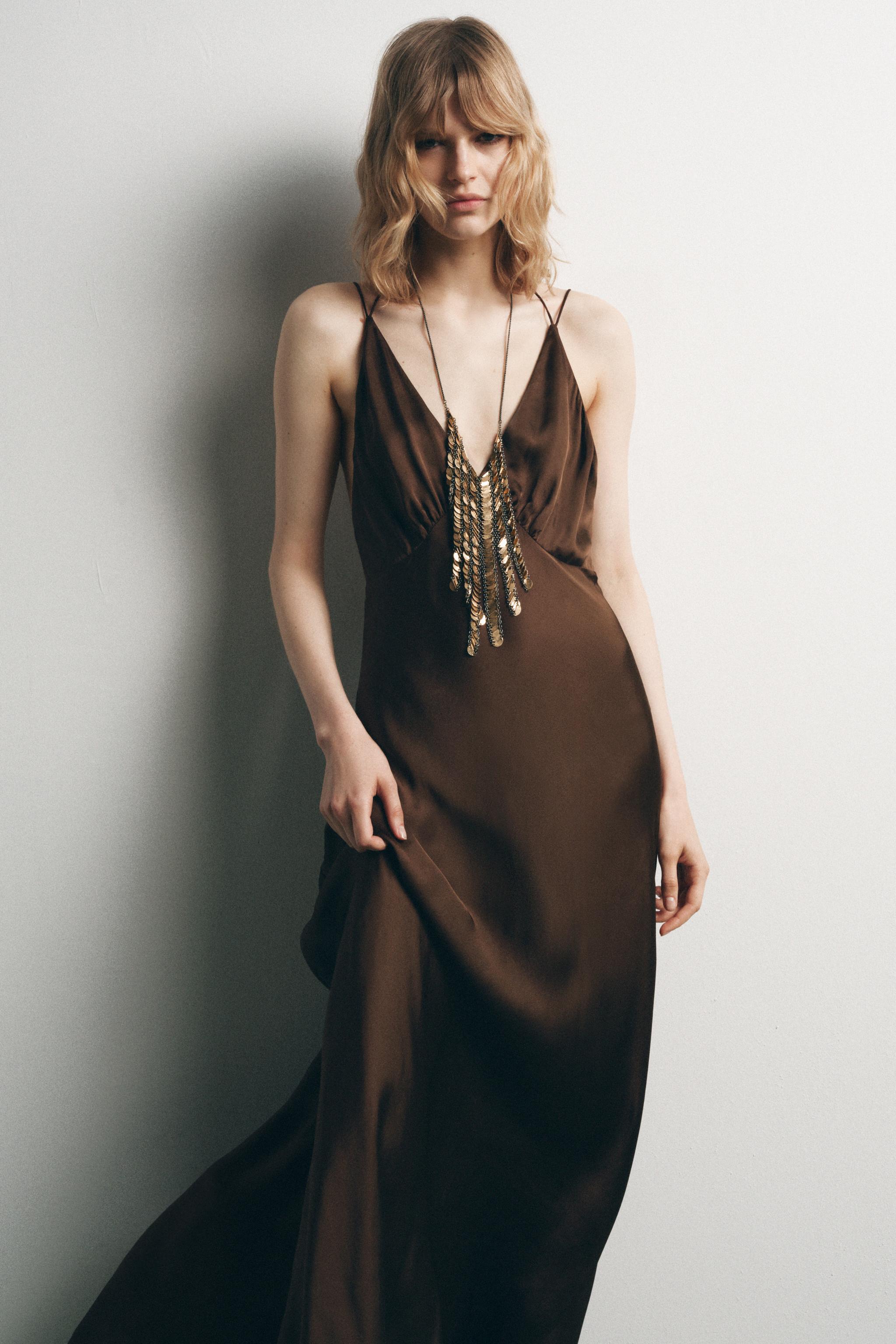 BACKLESS SATIN EFFECT DRESS