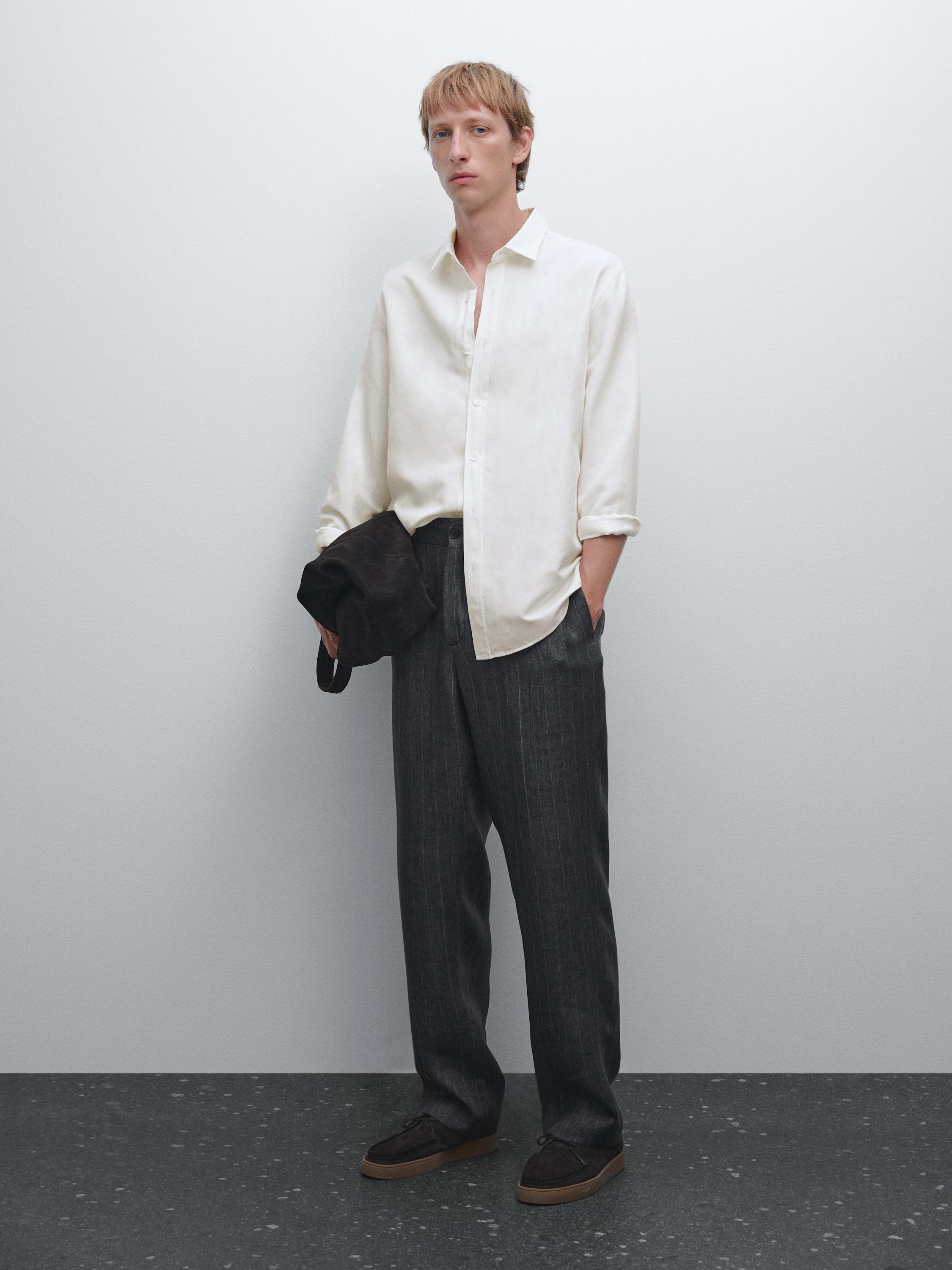 Regular fit linen blend shirt