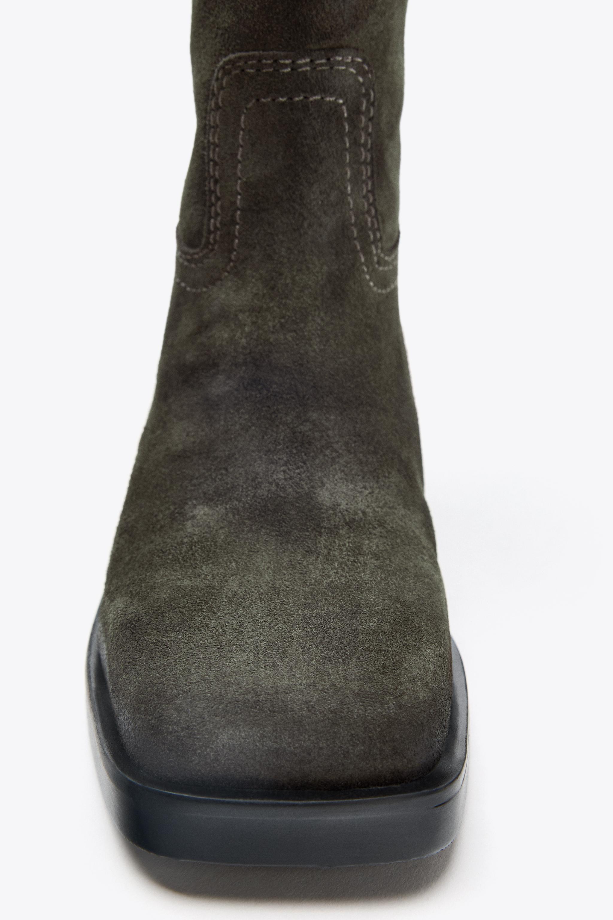 SPLIT LEATHER TOPSTITCHED BOOTS