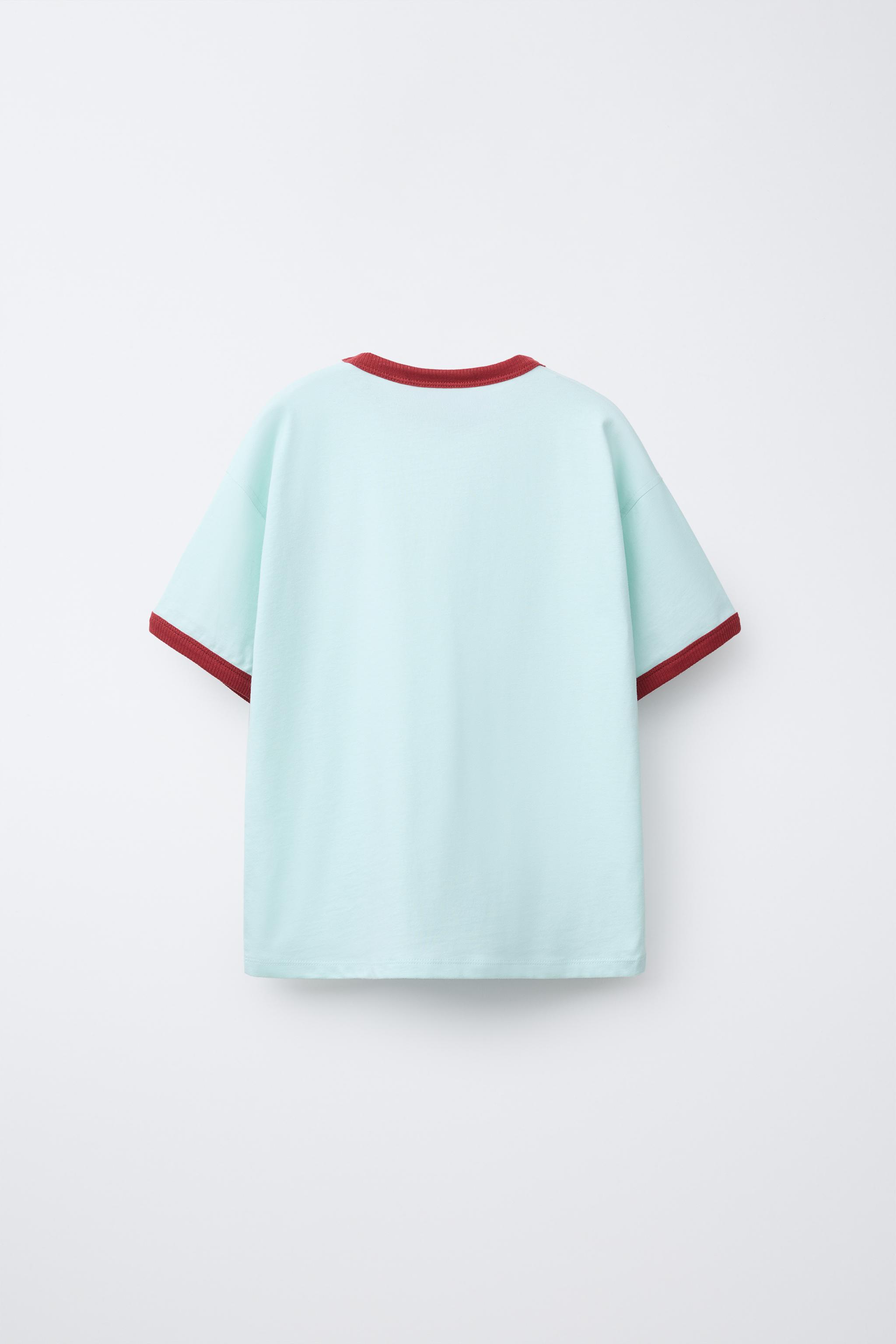 CONTRAST TRIM EMBROIDERED T-SHIRT