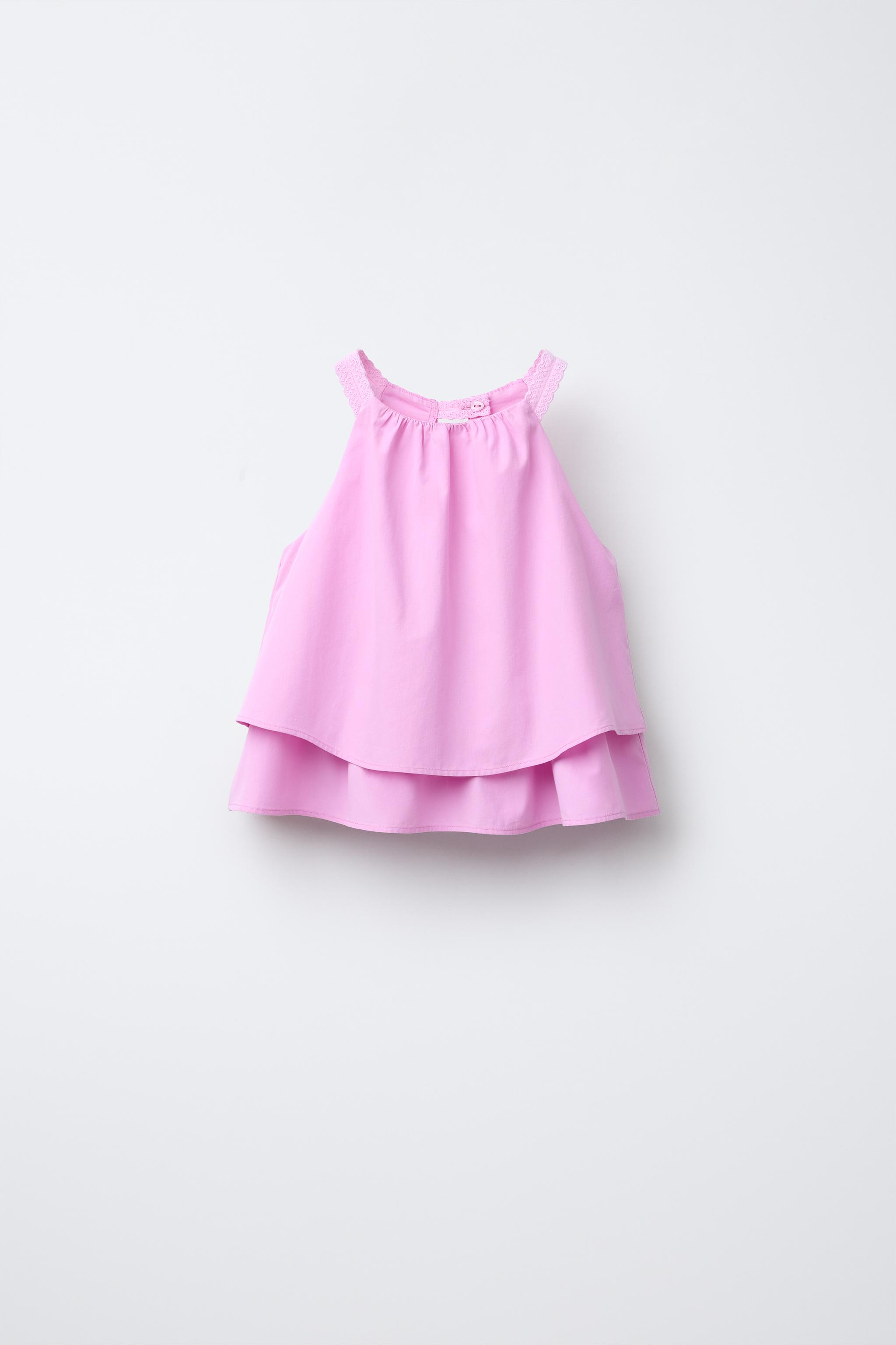 DOUBLE RUFFLE LACE POPLIN TOP