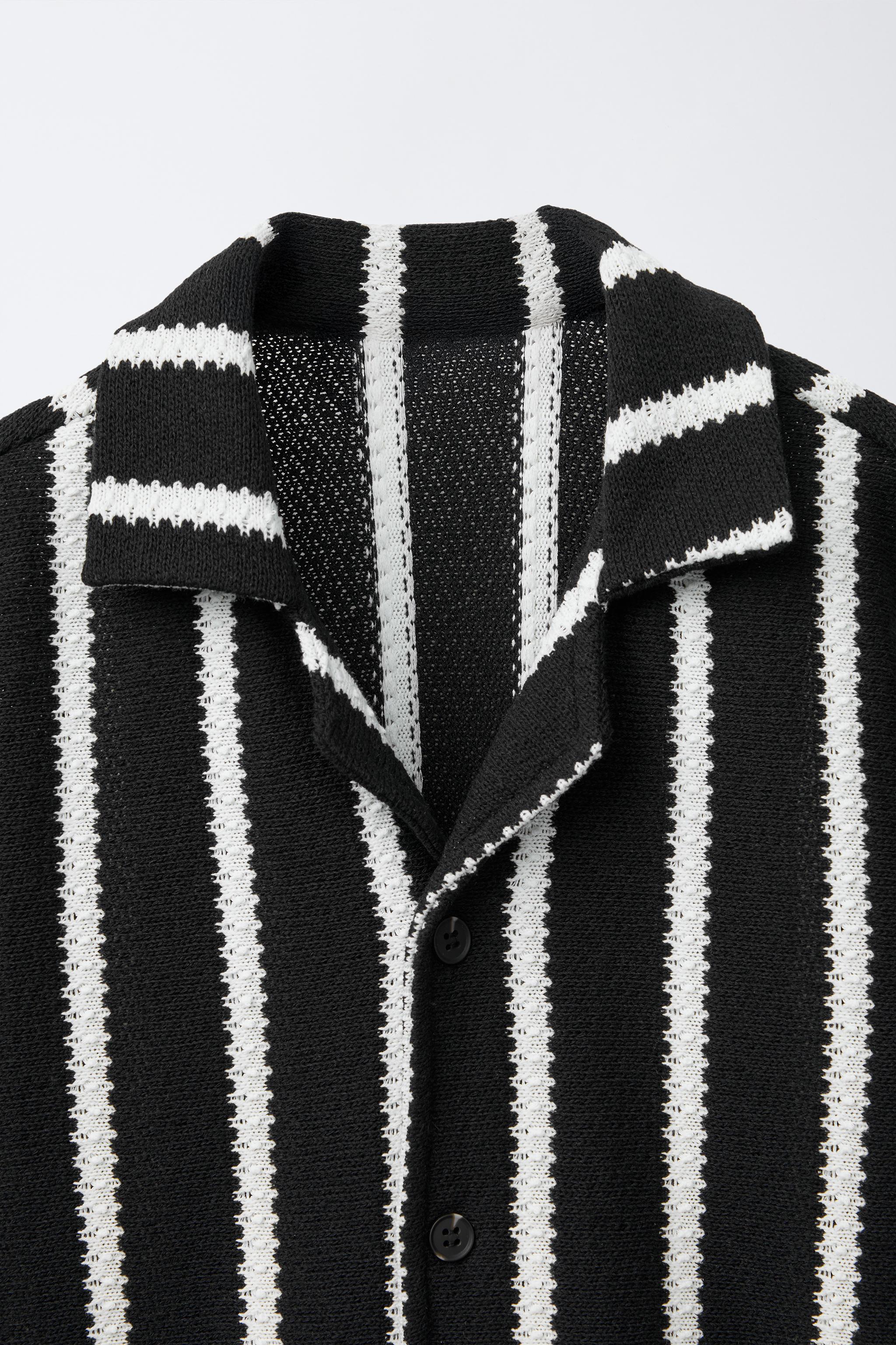 STRIPED TEXTURED BOWLING SHIRT
