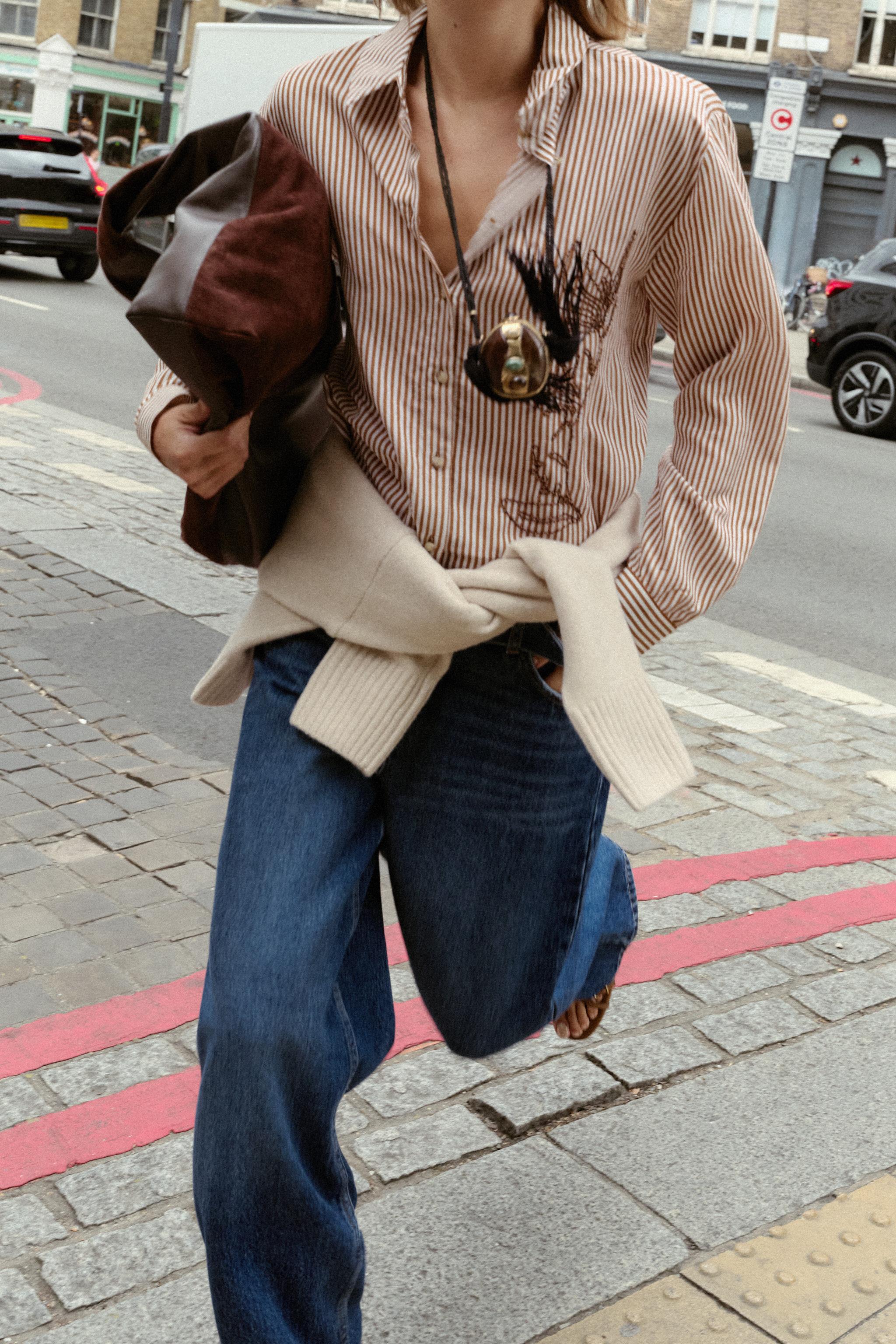 STRIPED EMBROIDERED BEADED SHIRT