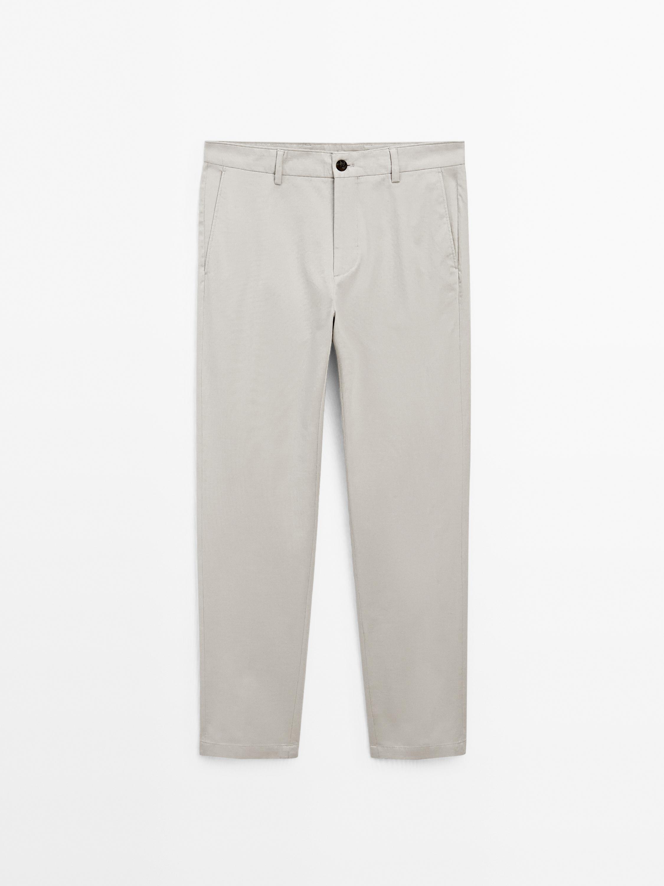 Cotton blend tapered fit trousers