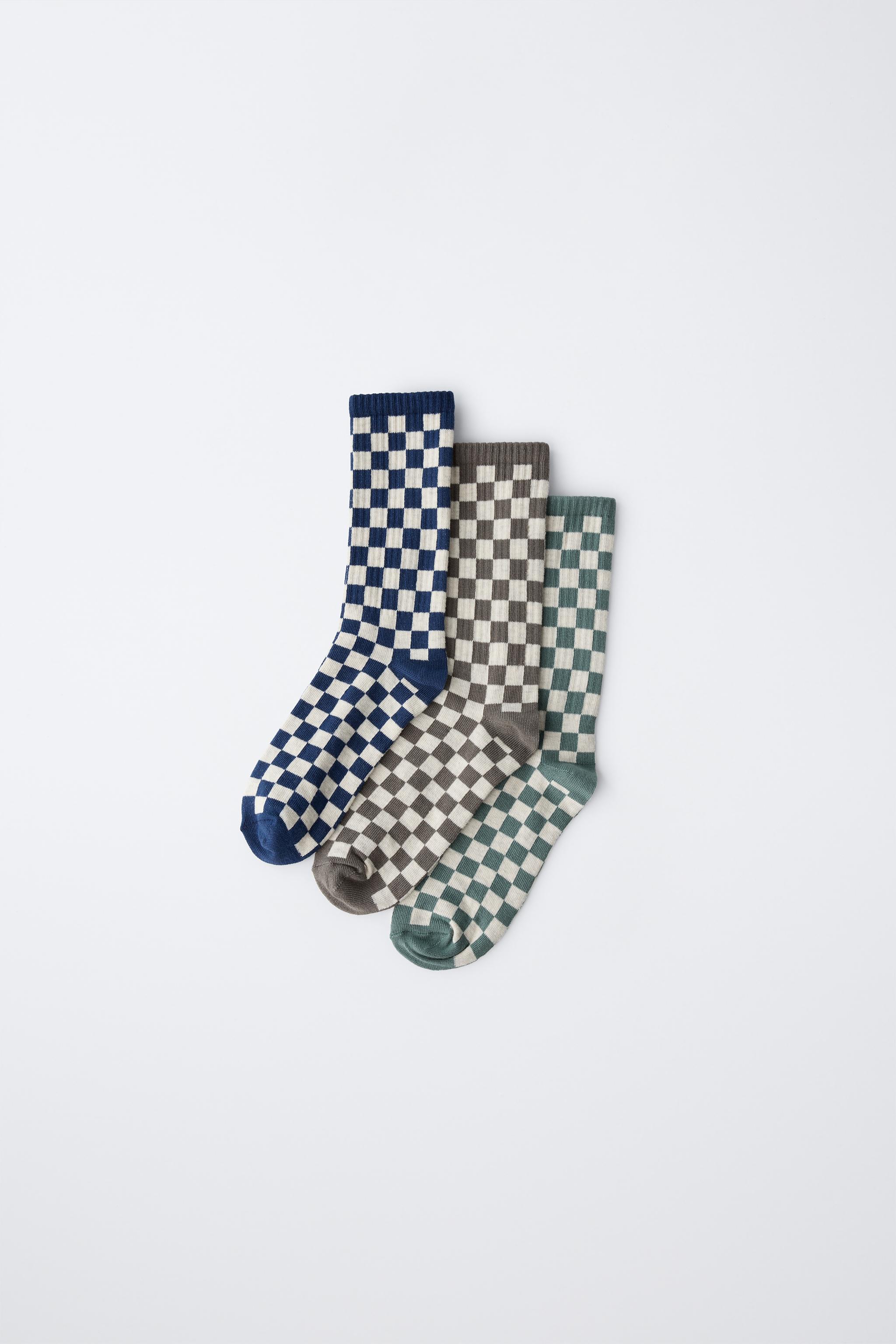 THREE-PACK OF CHECKERED LONG SOCKS