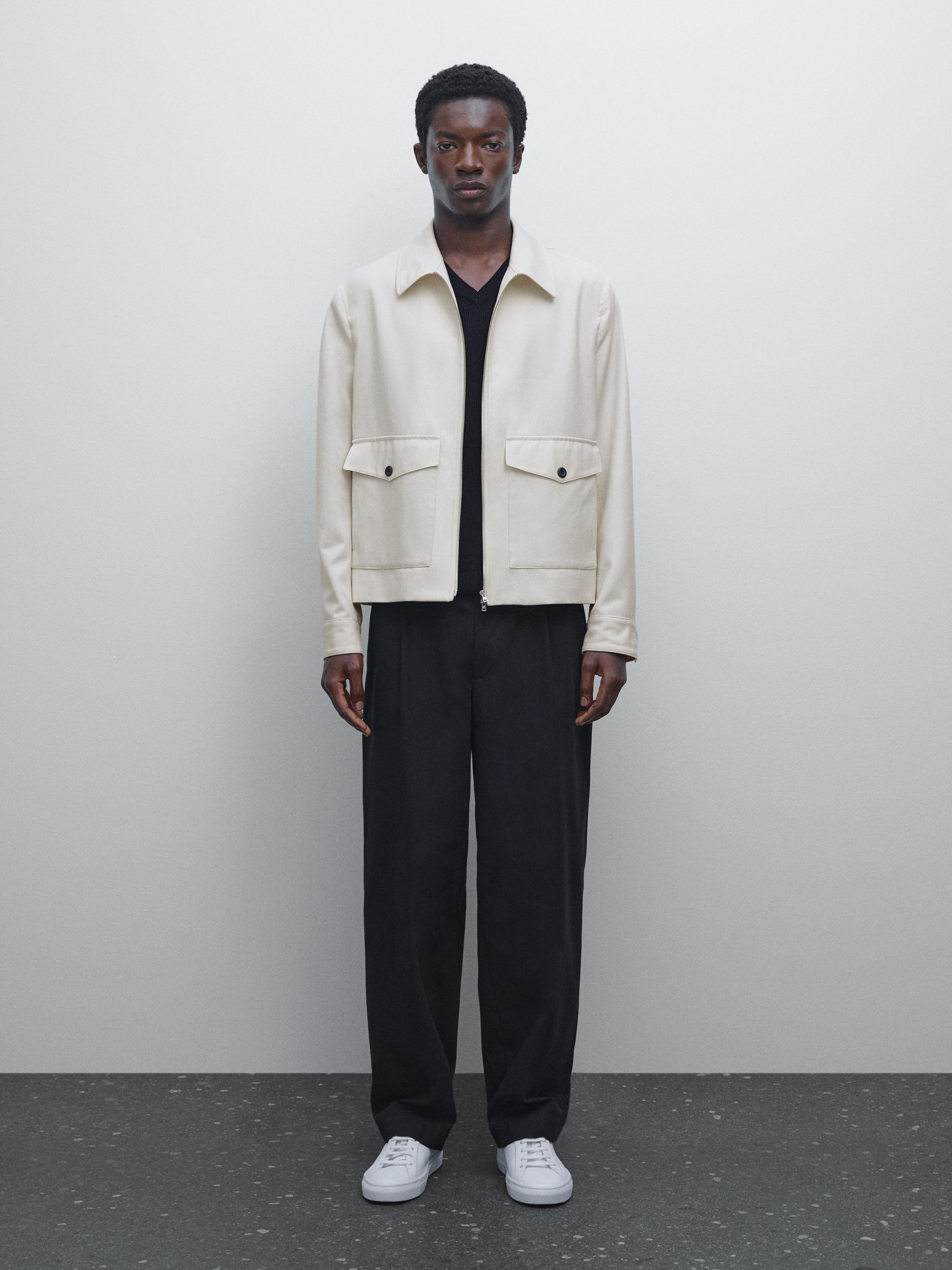 Wool and cotton blend jacket with pockets