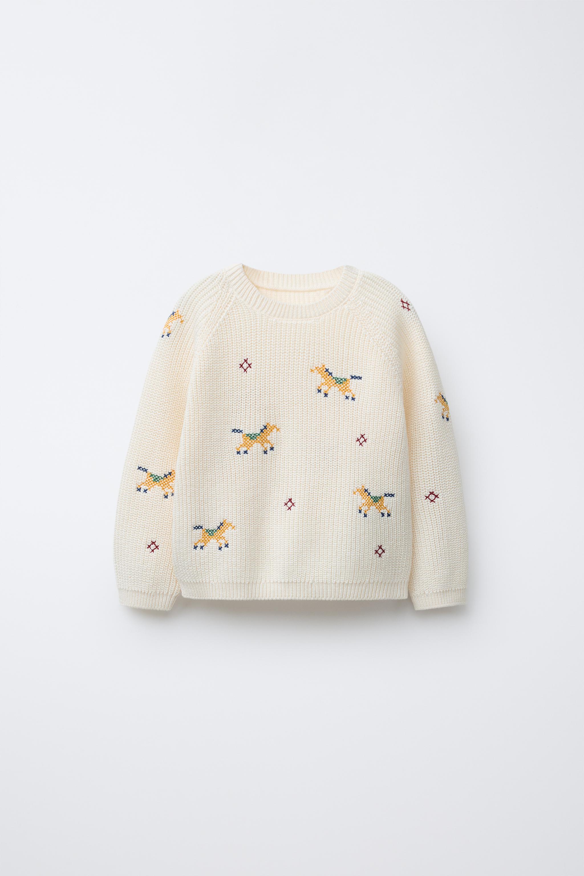 KNIT SWEATER WITH CROSS STITCH DETAILS