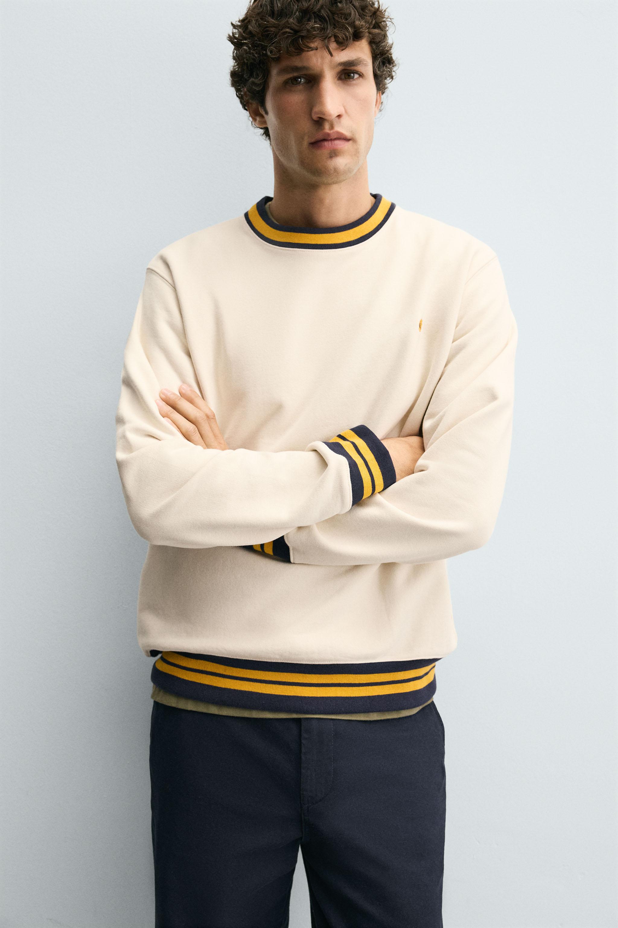 CONTRAST RIB EMBROIDERED SWEATSHIRT