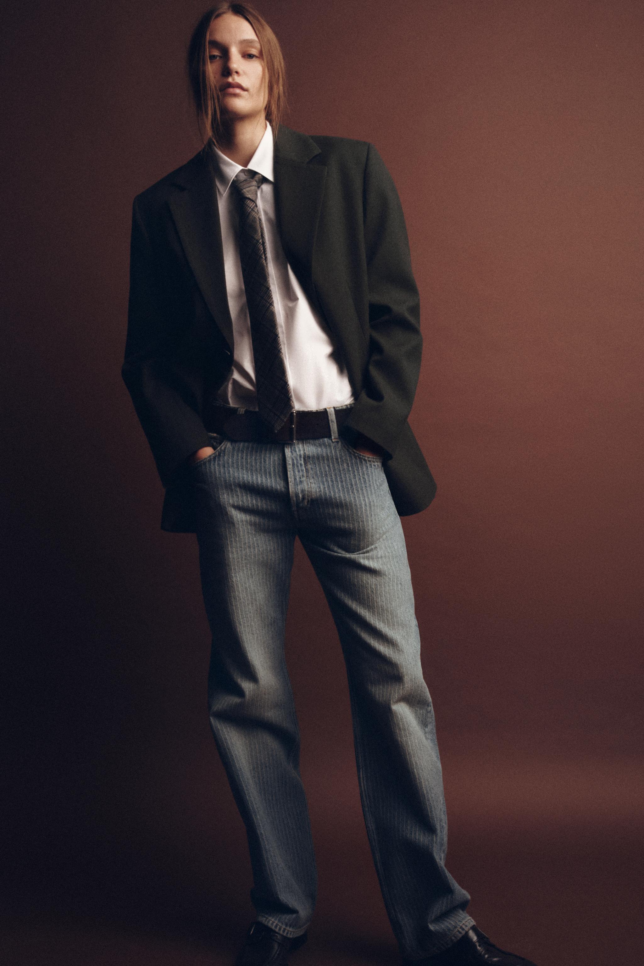 ZW COLLECTION MID-RISE STRAIGHT LEG STRIPE JEANS