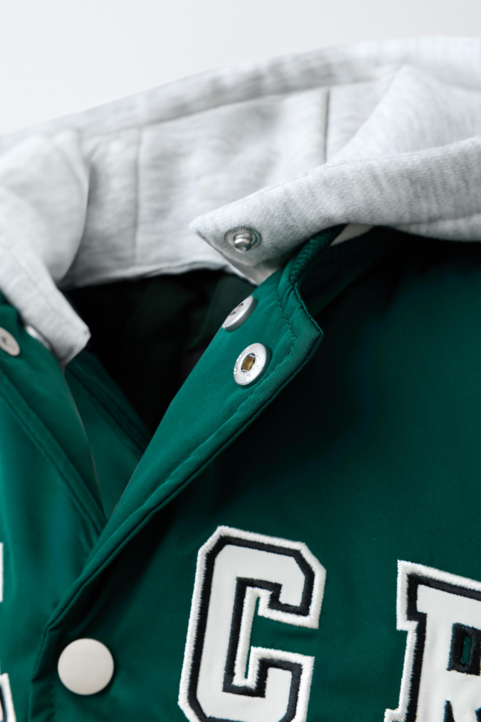 REMOVABLE HOOD VARSITY PUFFER BOMBER JACKET