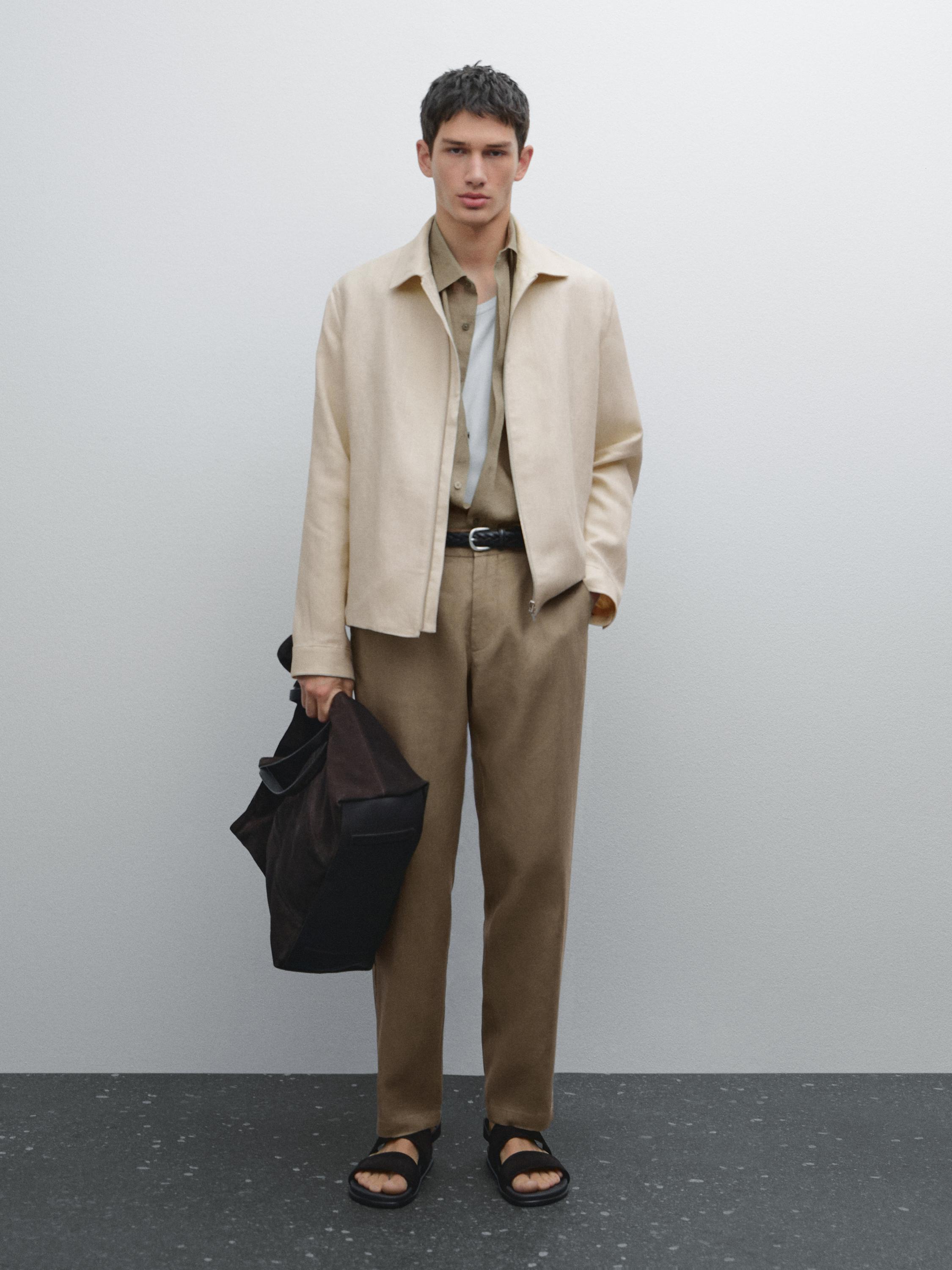 100% linen tapered fit trousers