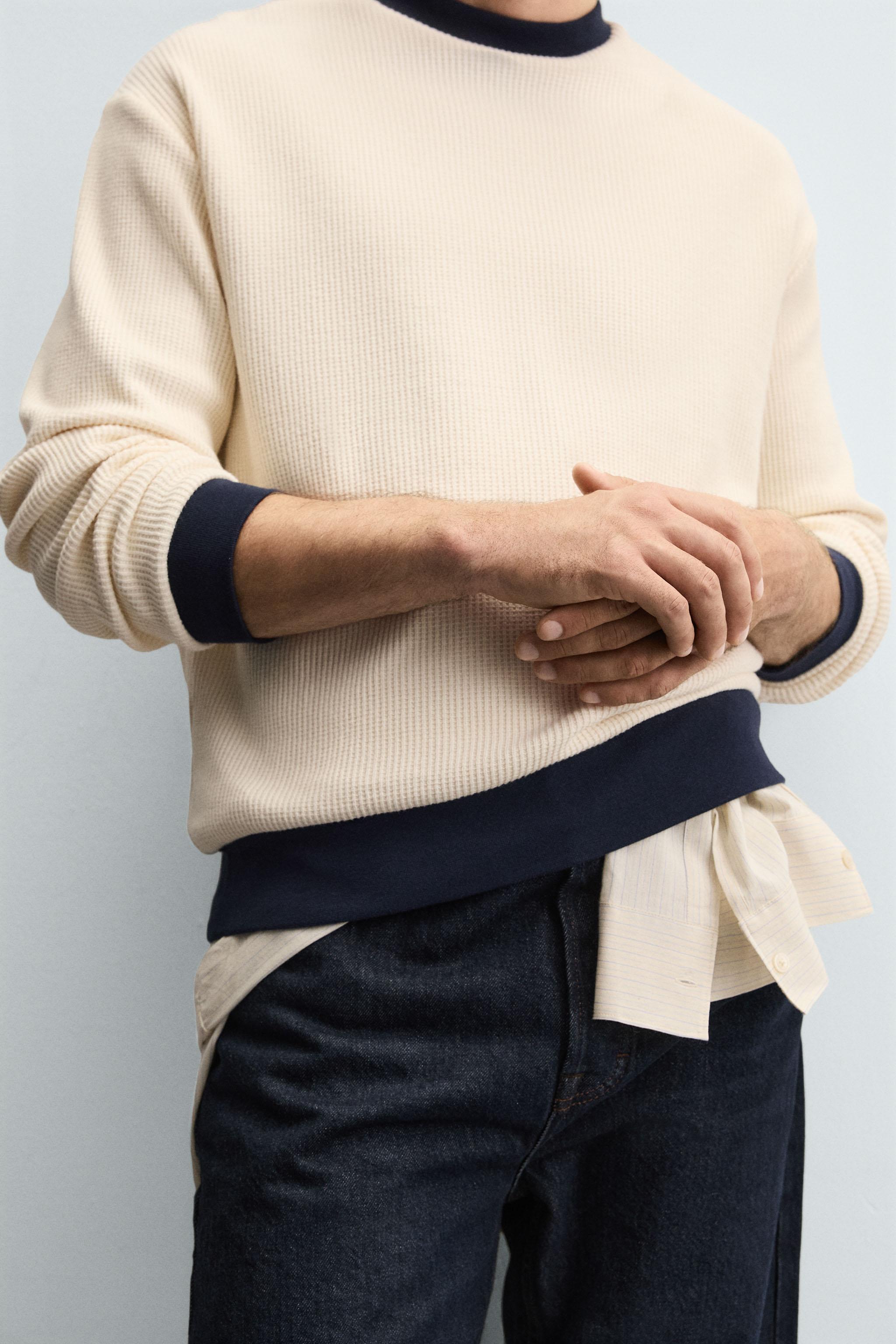 CONTRAST WAFFLE WEAVE SWEATSHIRT