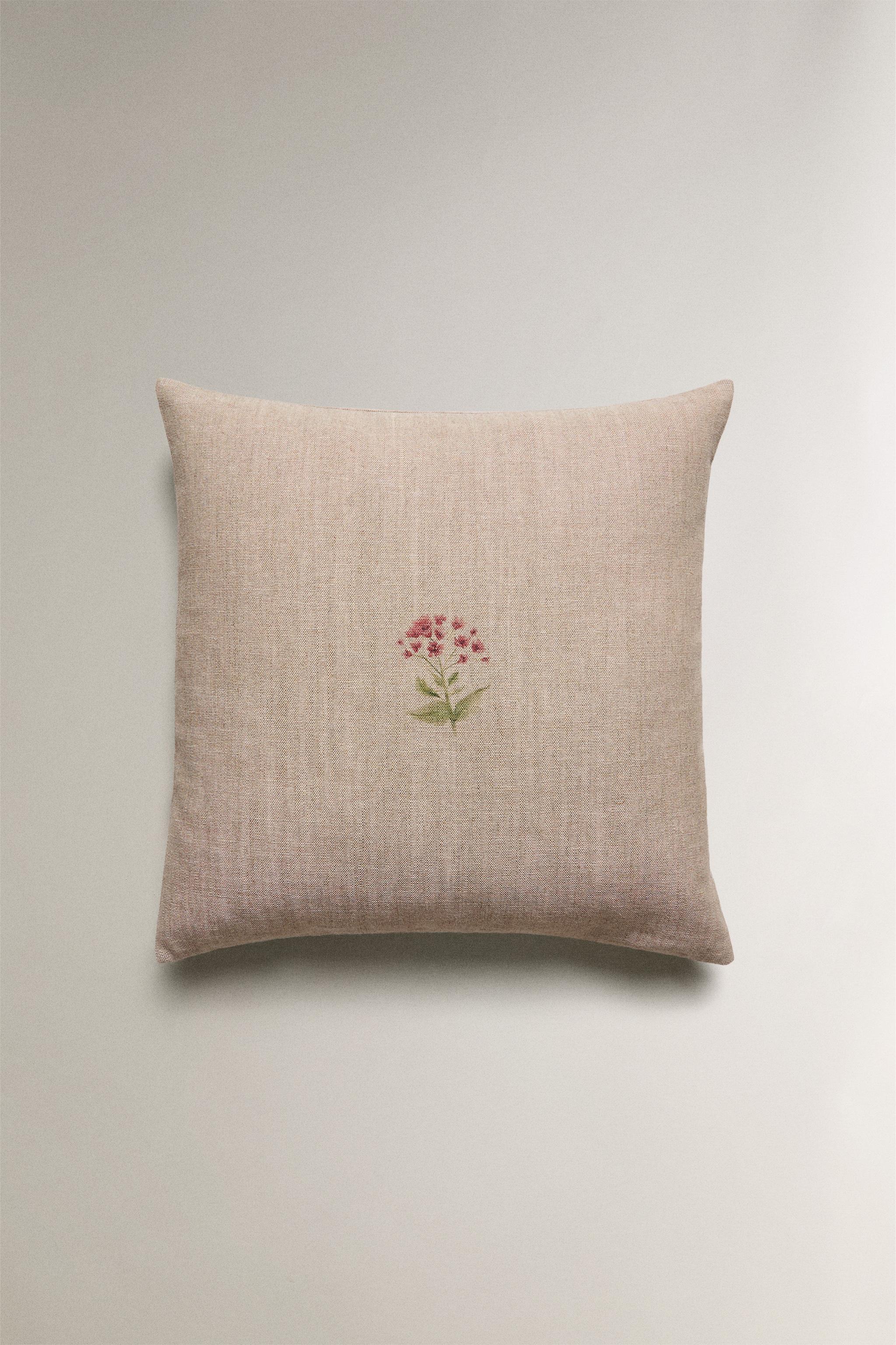 FLORAL LINEN THROW PILLOW COVER
