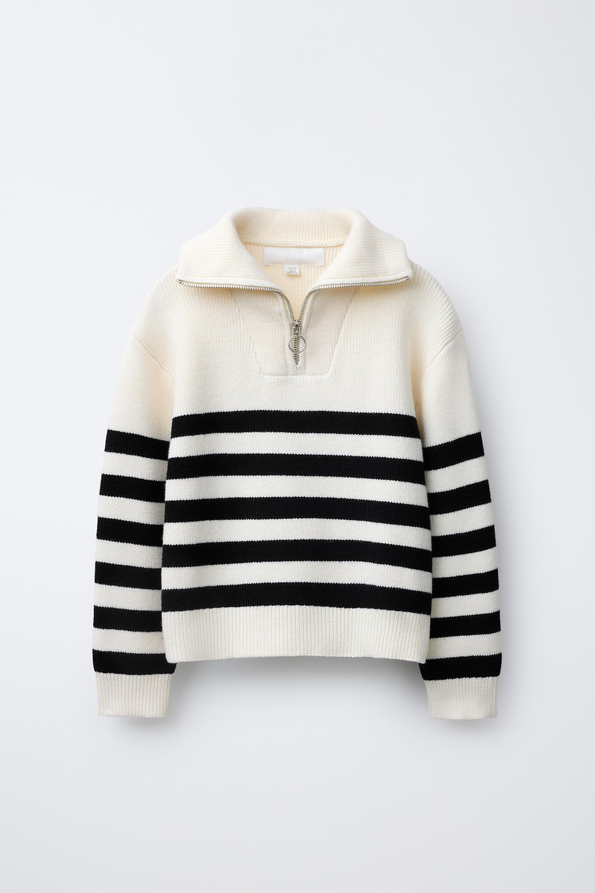 STRIPED KNIT ZIP-UP SWEATER