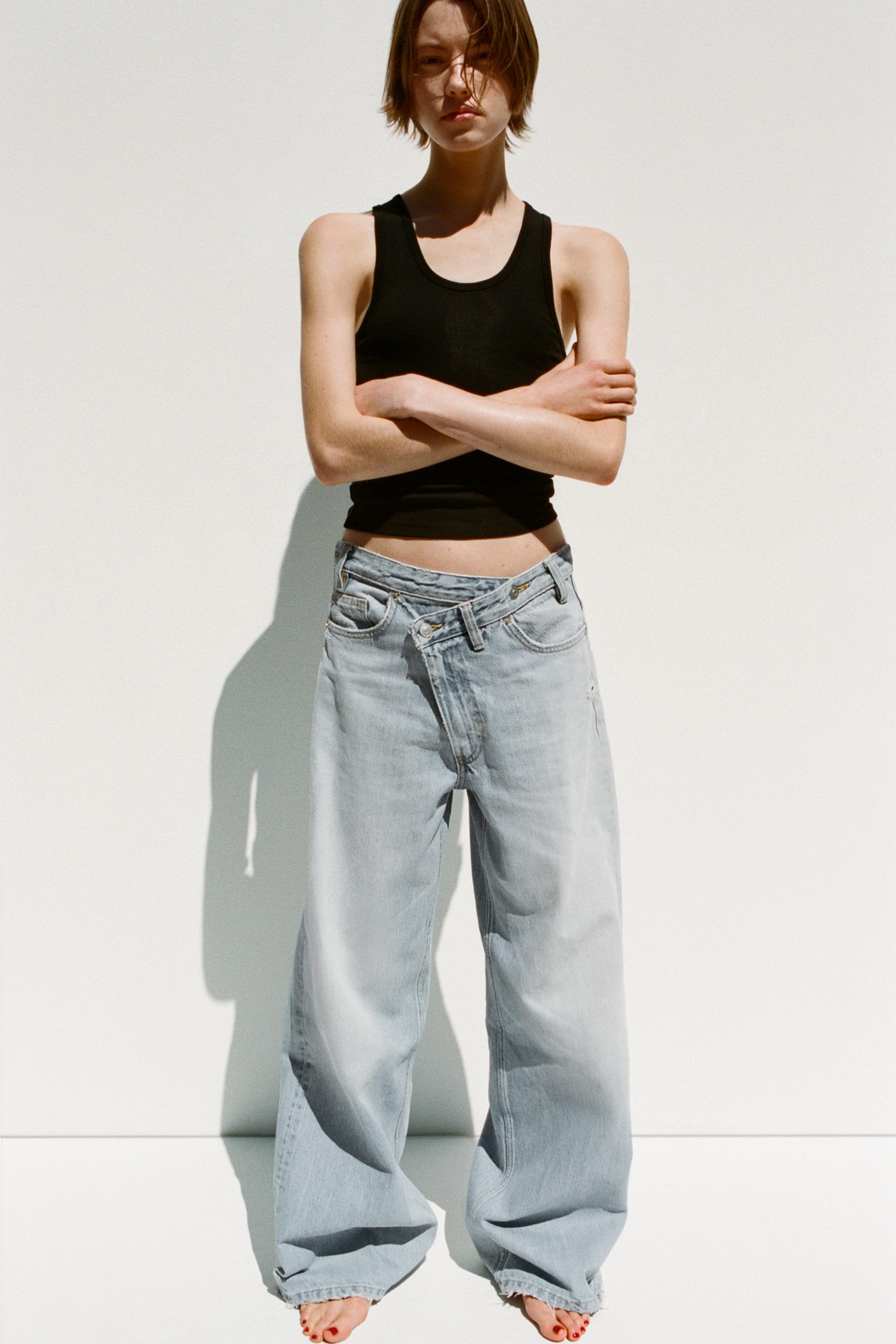 TRF HIGH WAIST CROSSOVER WAIST WIDE LEG JEANS