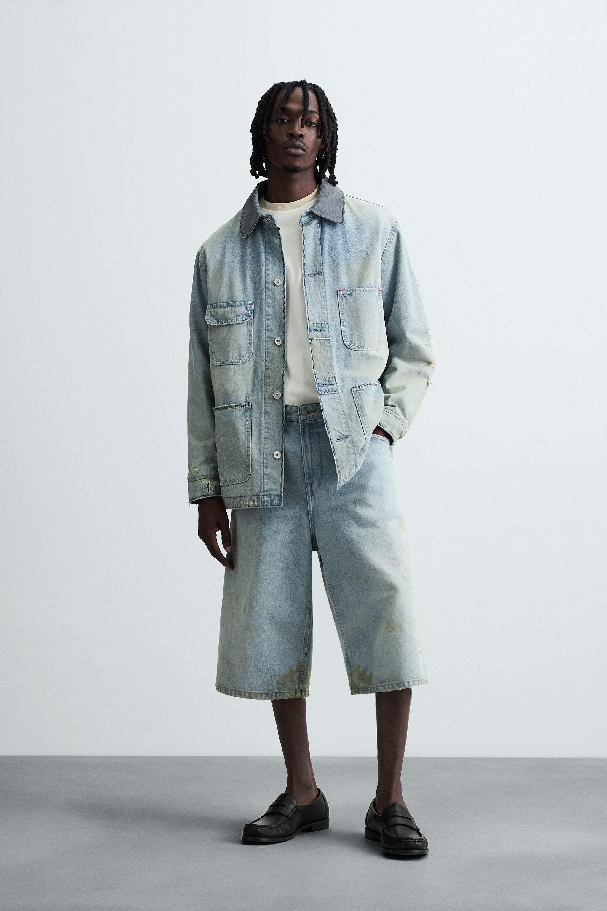 VINTAGE EFFECT BAGGY FIT DENIM SHORTS