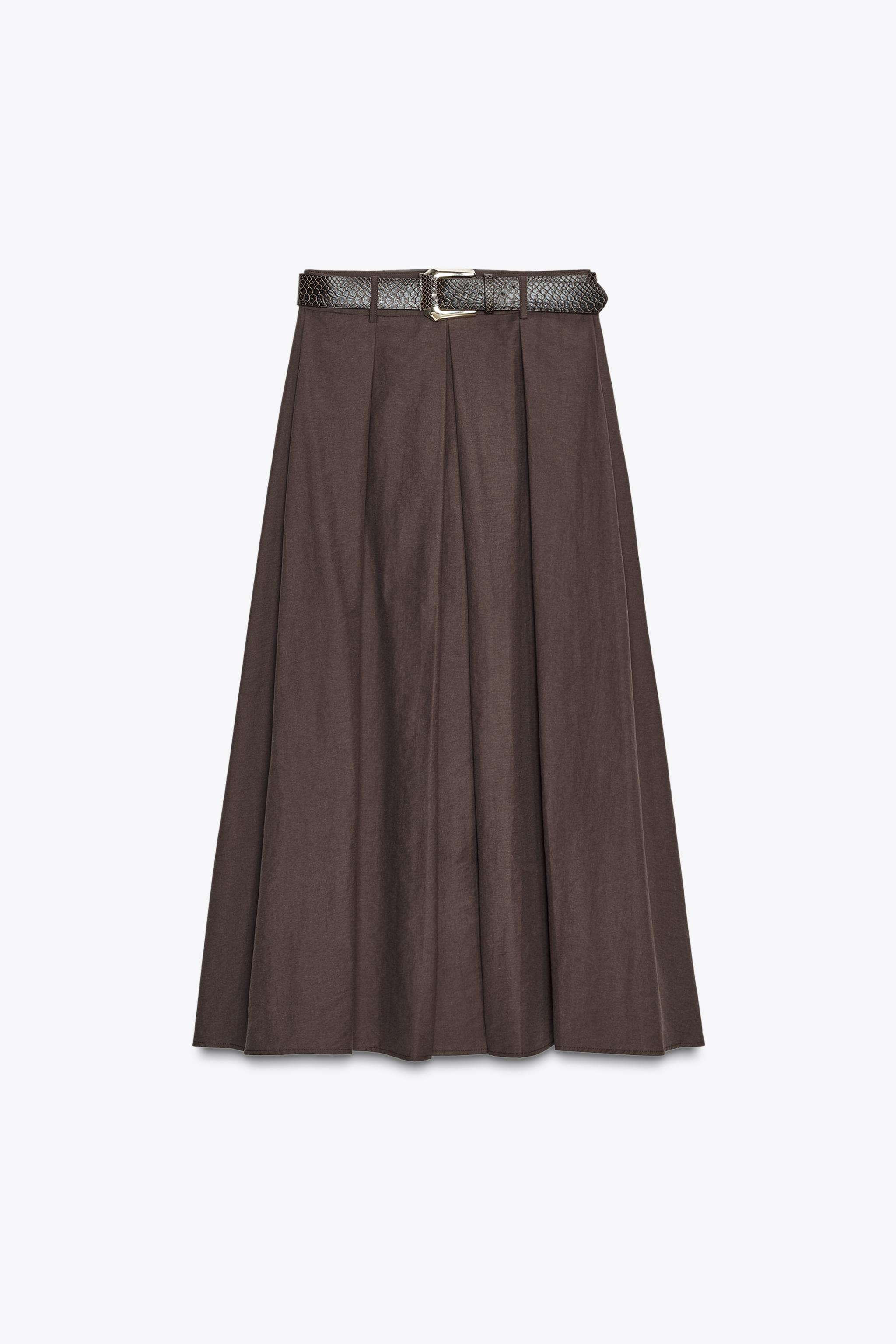 BELTED MIDI A-LINE SKIRT