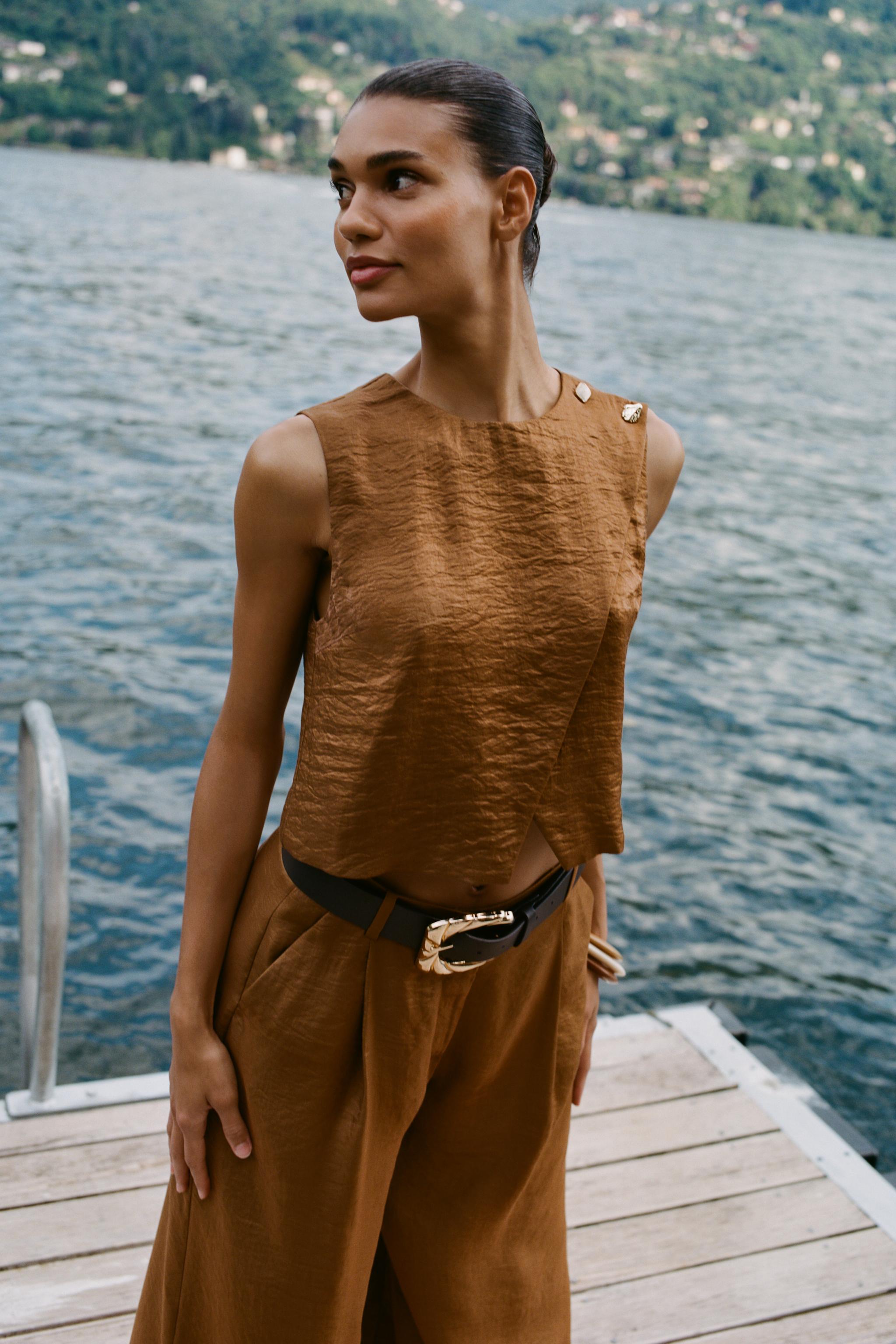 SATIN EFFECT WRAP TOP