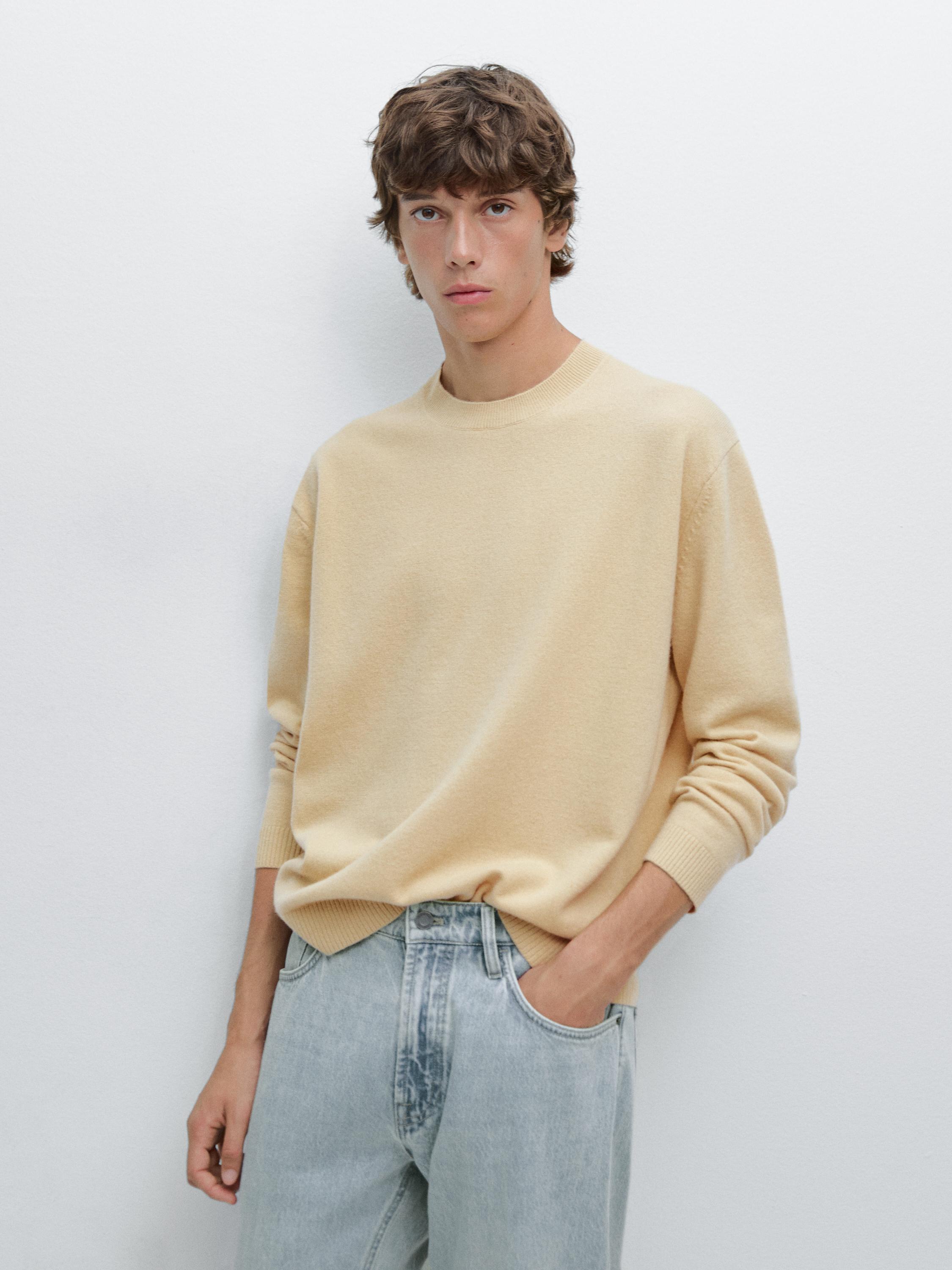 Wool blend crew neck knit sweater