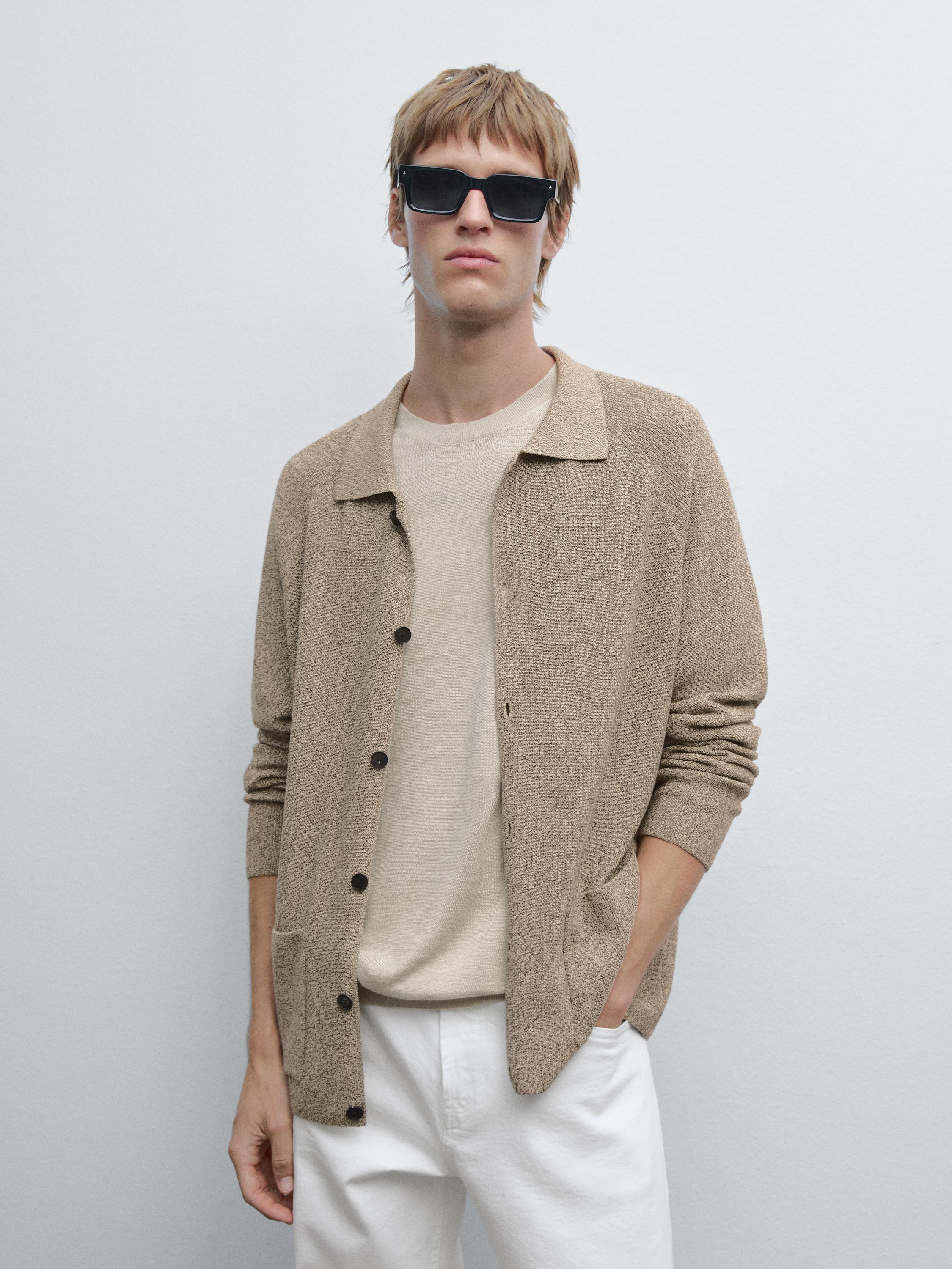 100% cotton mouliné knit cardigan