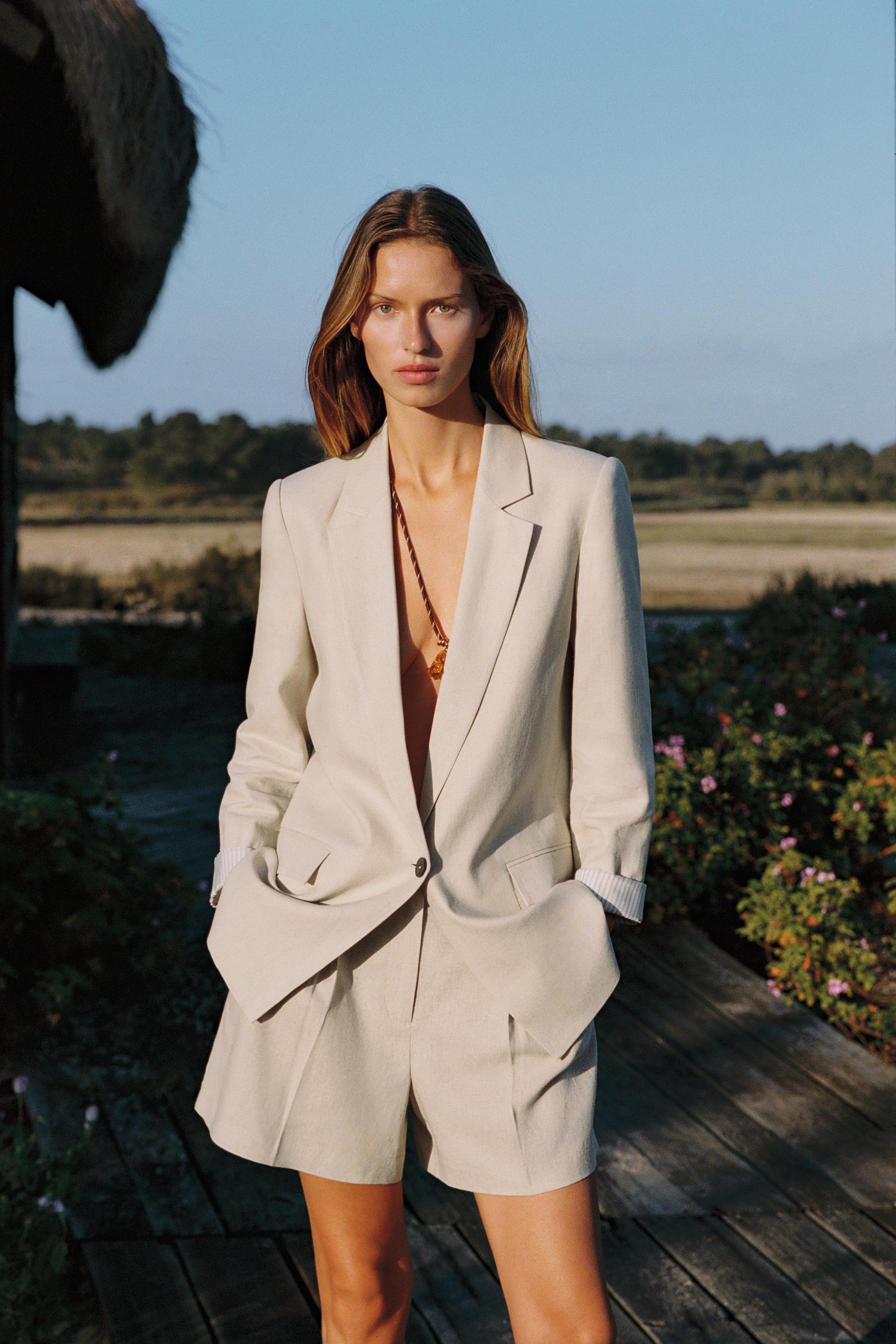 LINEN BLAZER WITH PRINTED CUFFS