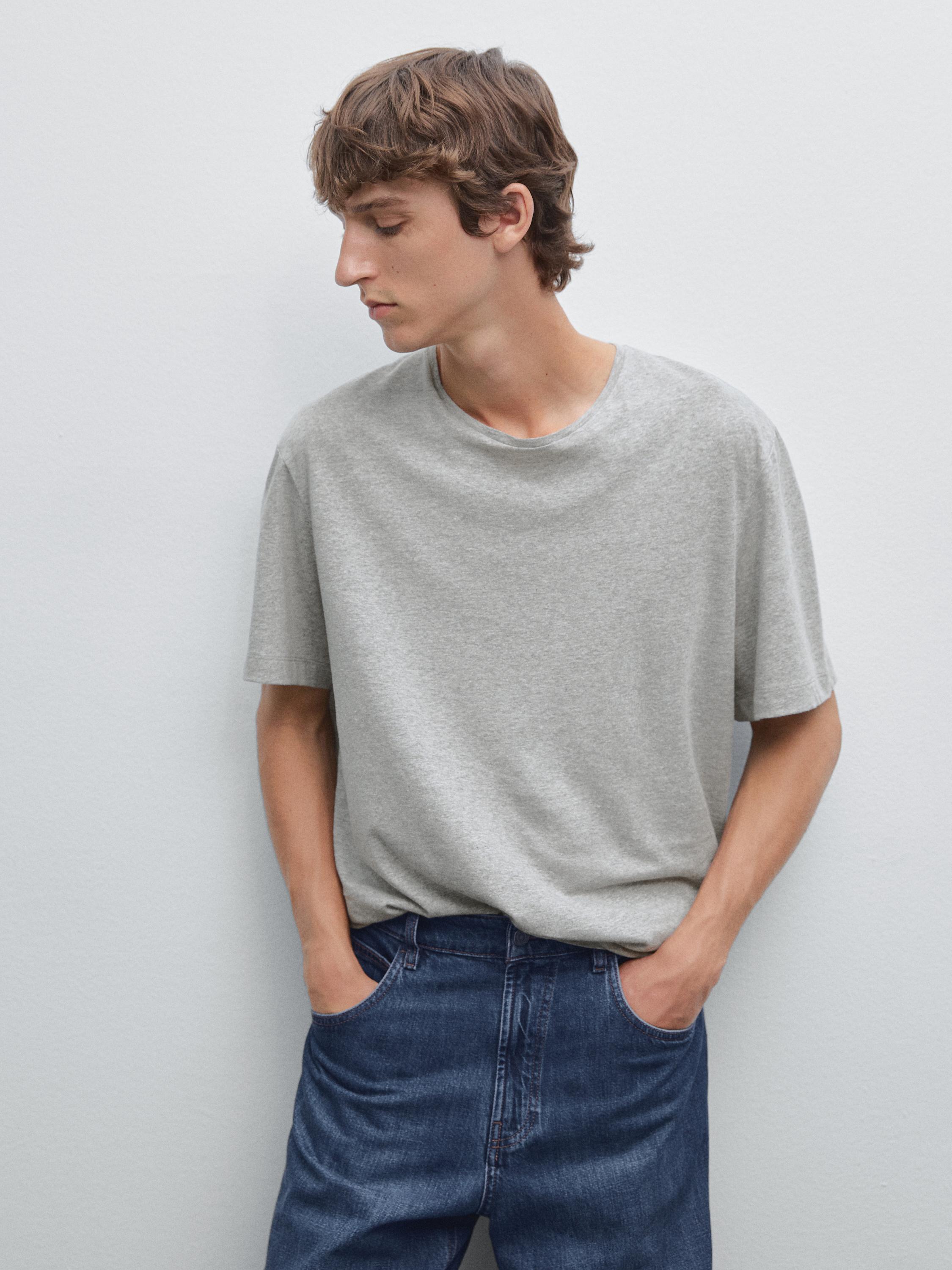 Melange cotton and linen t-shirt