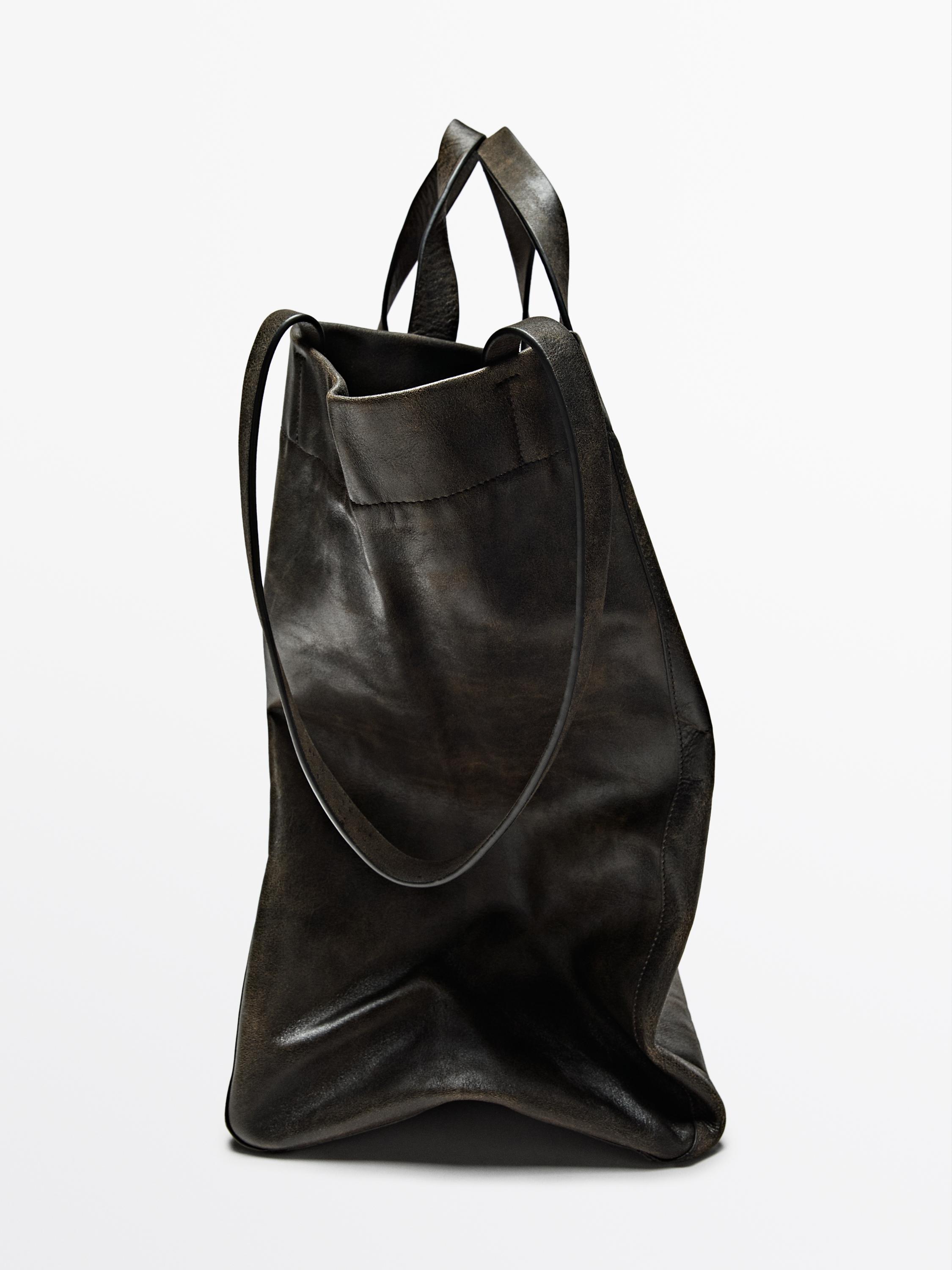 Crackled nappa leather tote bag