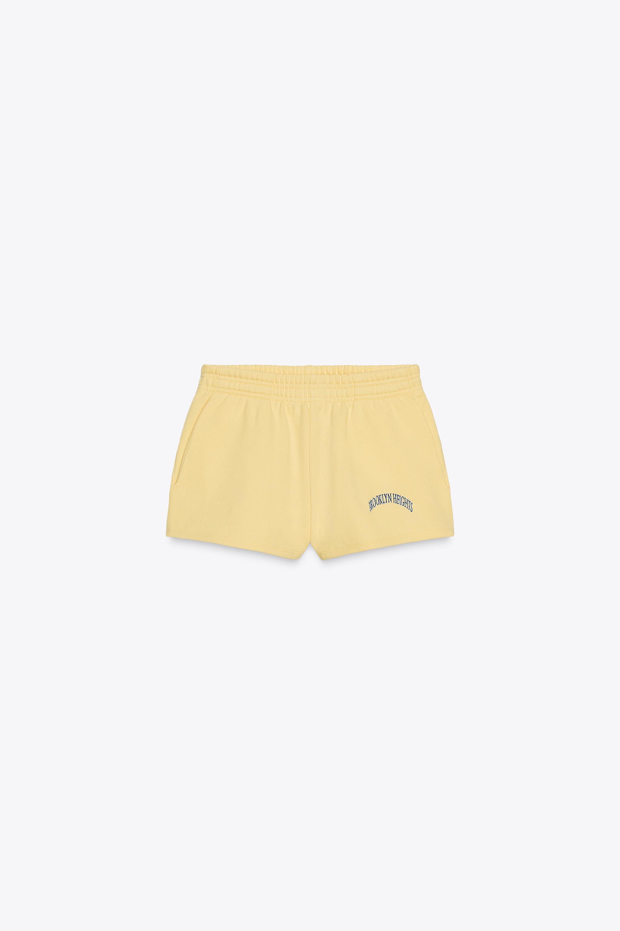 EMBROIDERED TEXT FLEECE SHORTS
