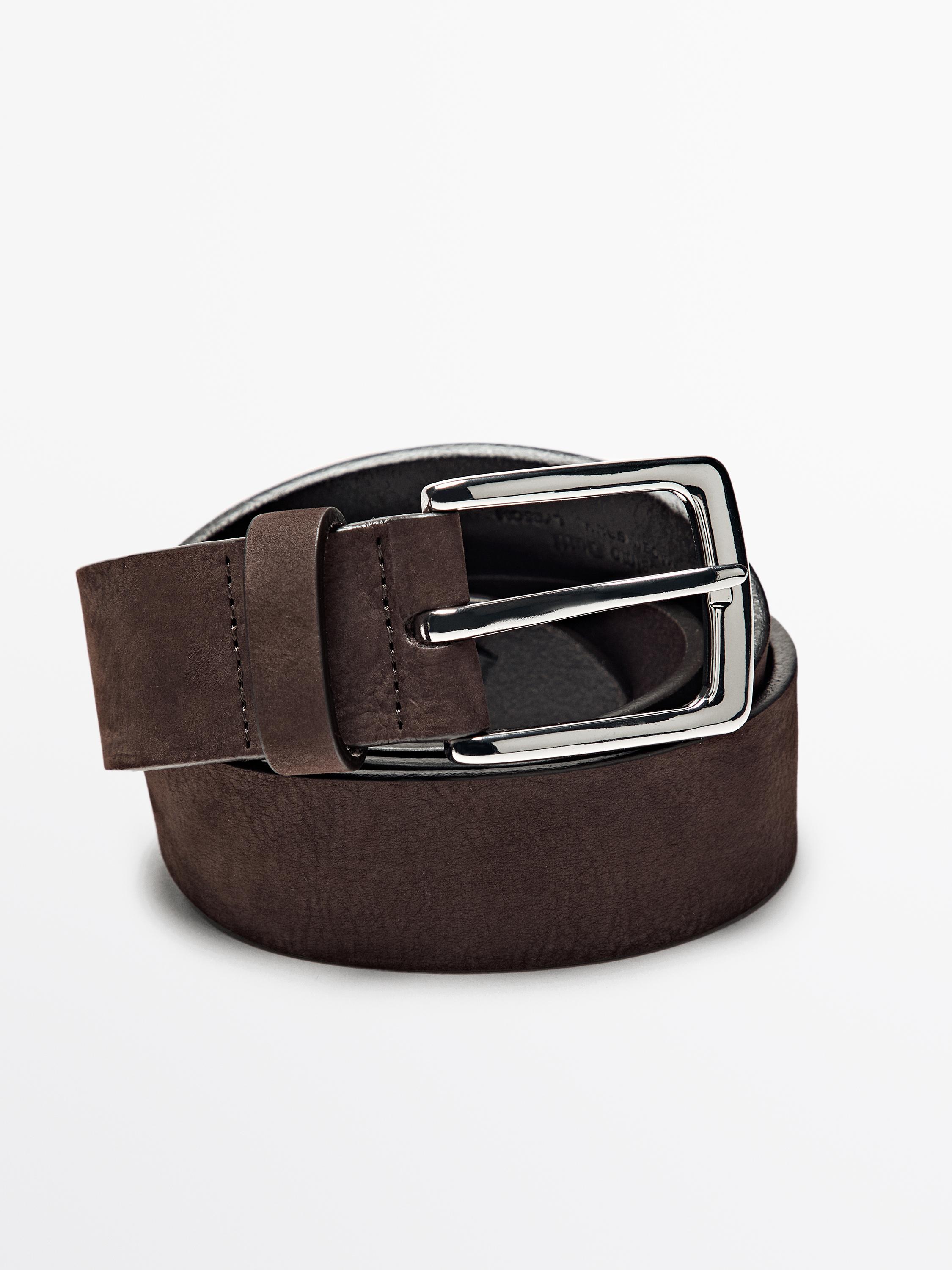 Nubuck belt with rectangular buckle