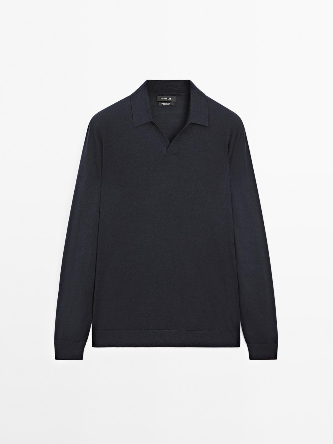 100% merino wool knit polo sweater