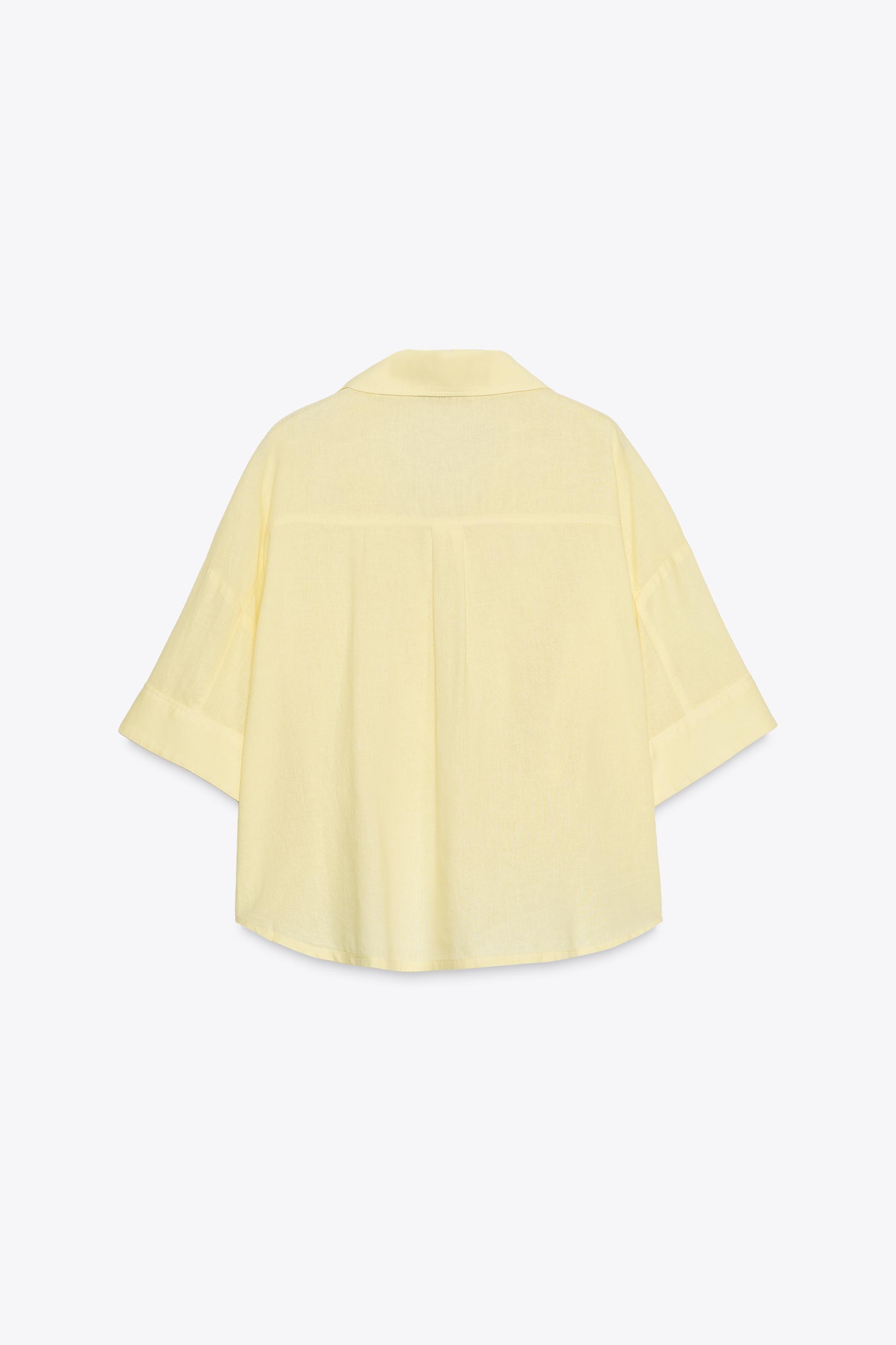 LINEN BLEND CROPPED SHIRT