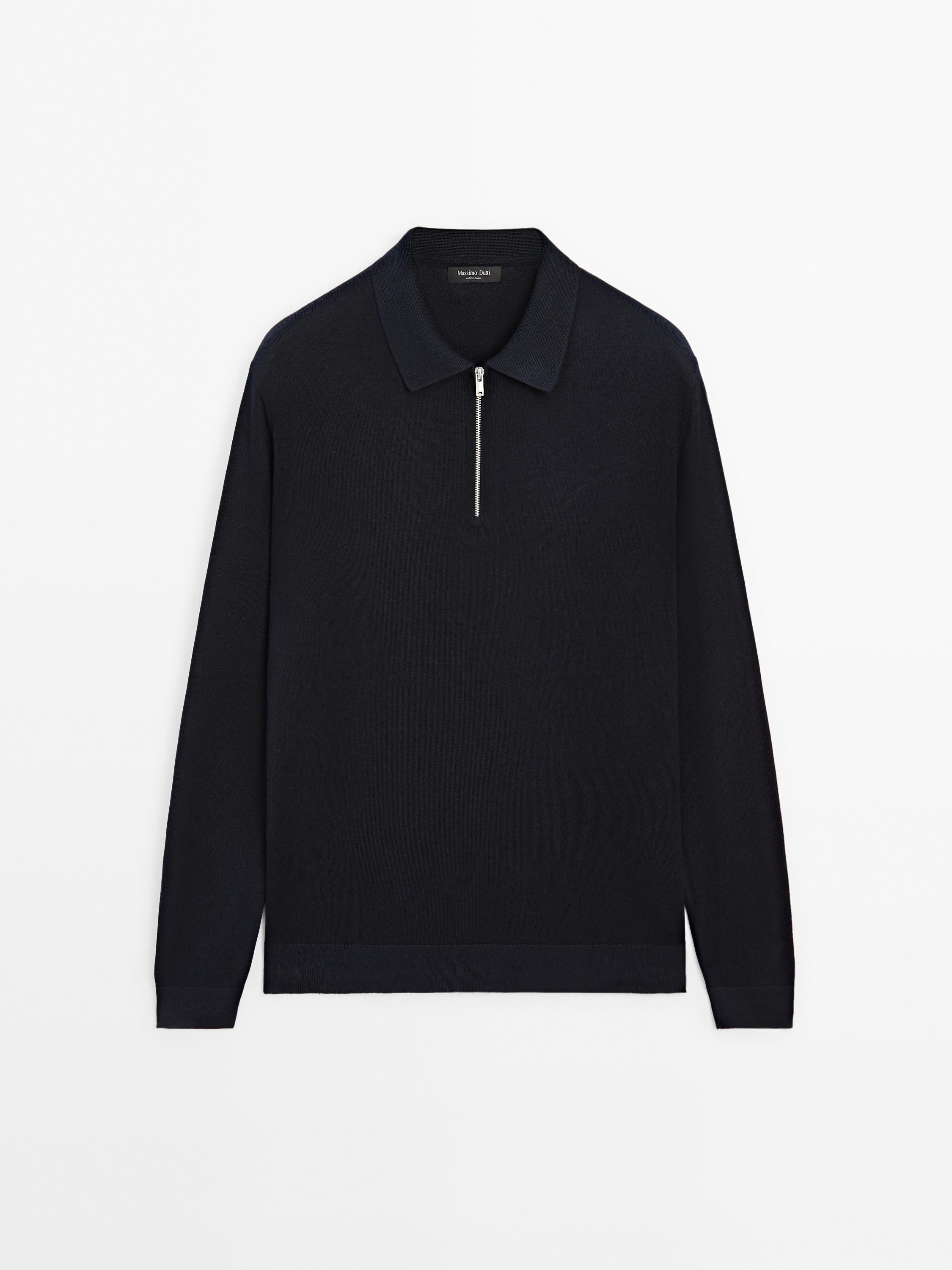 Knit polo sweater with zip