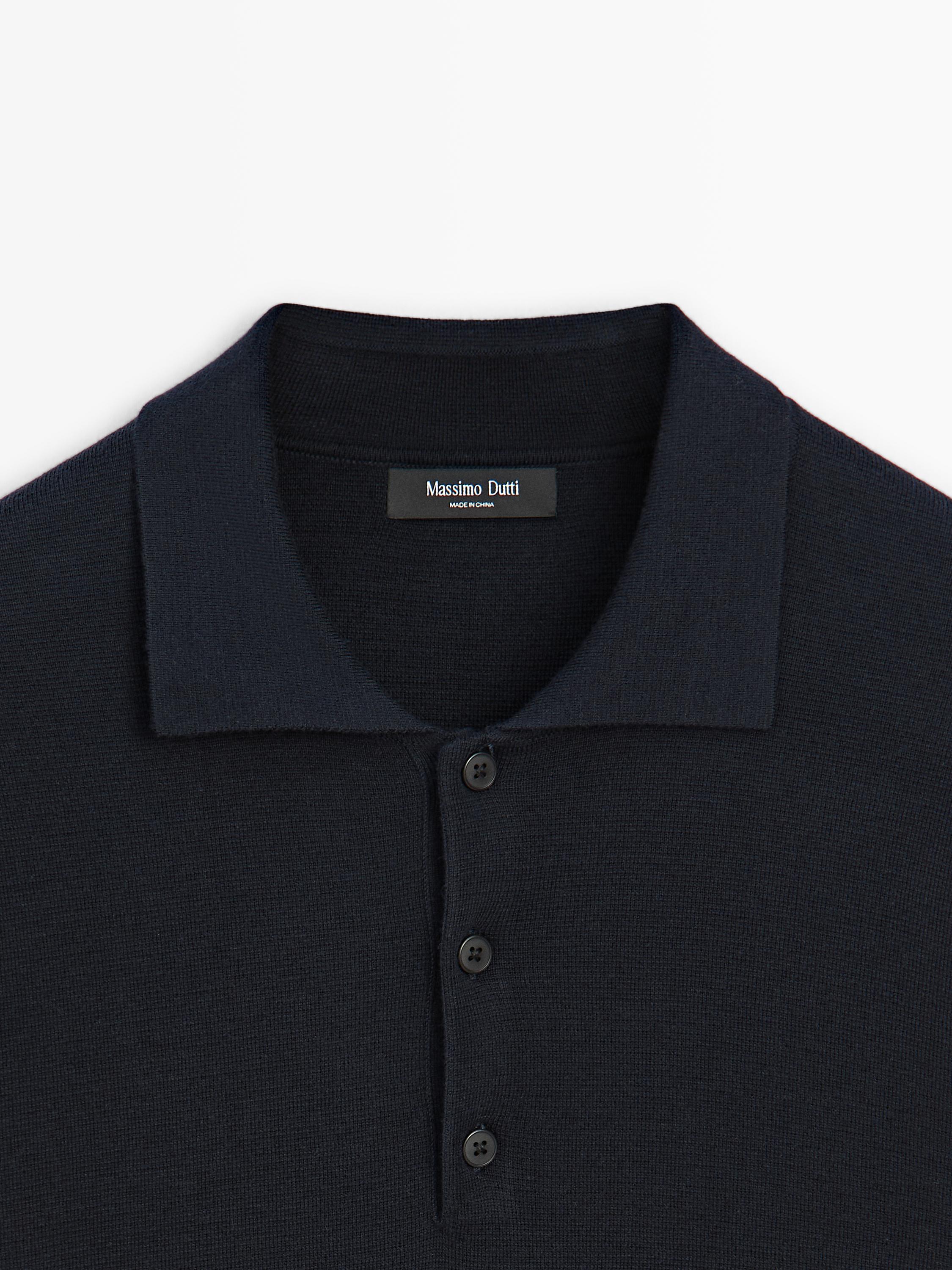 Wool and cotton knit polo sweater