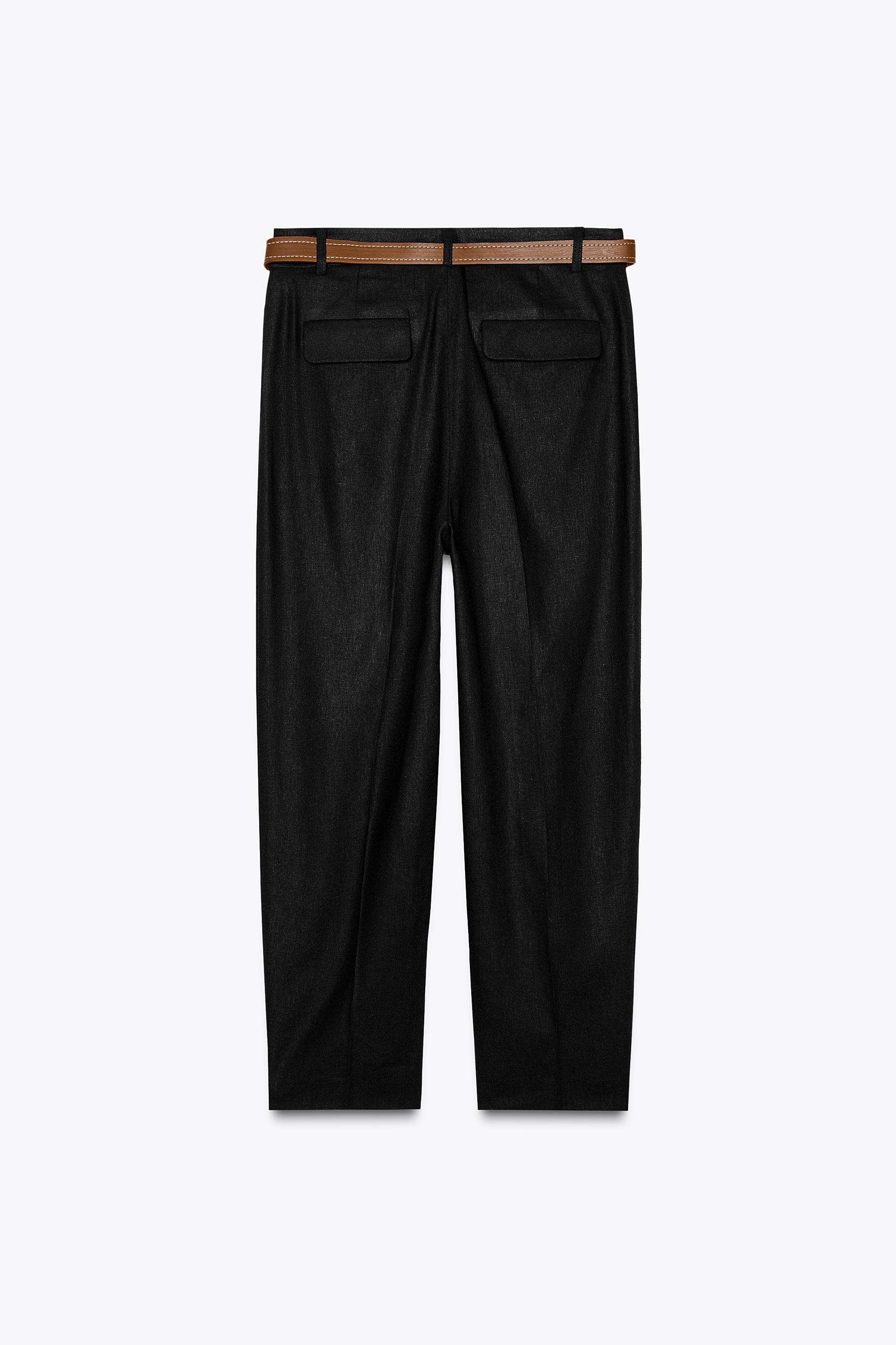 LINEN STRAIGHT LEG PANTS WITH BELT