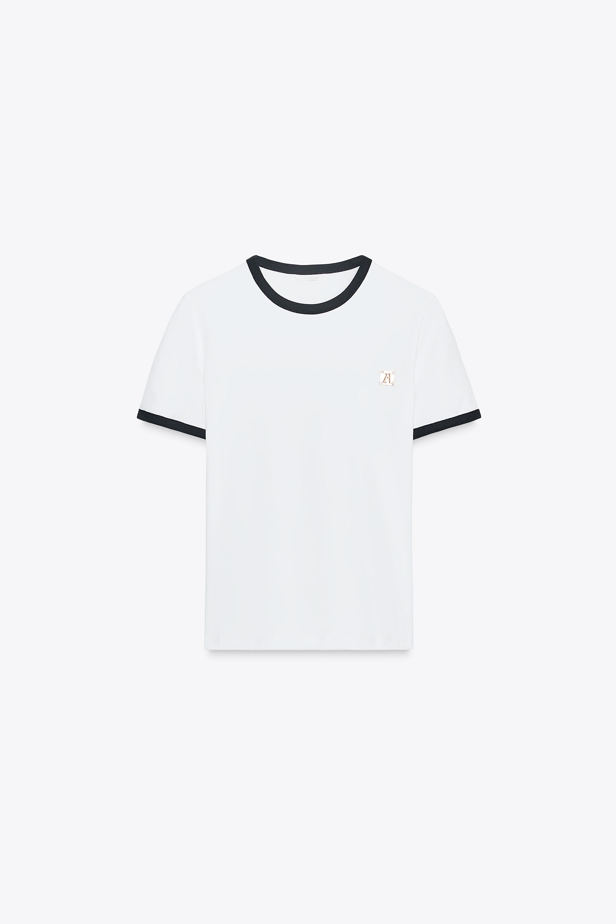 ZARA TRIM T-SHIRT WITH BROOCH